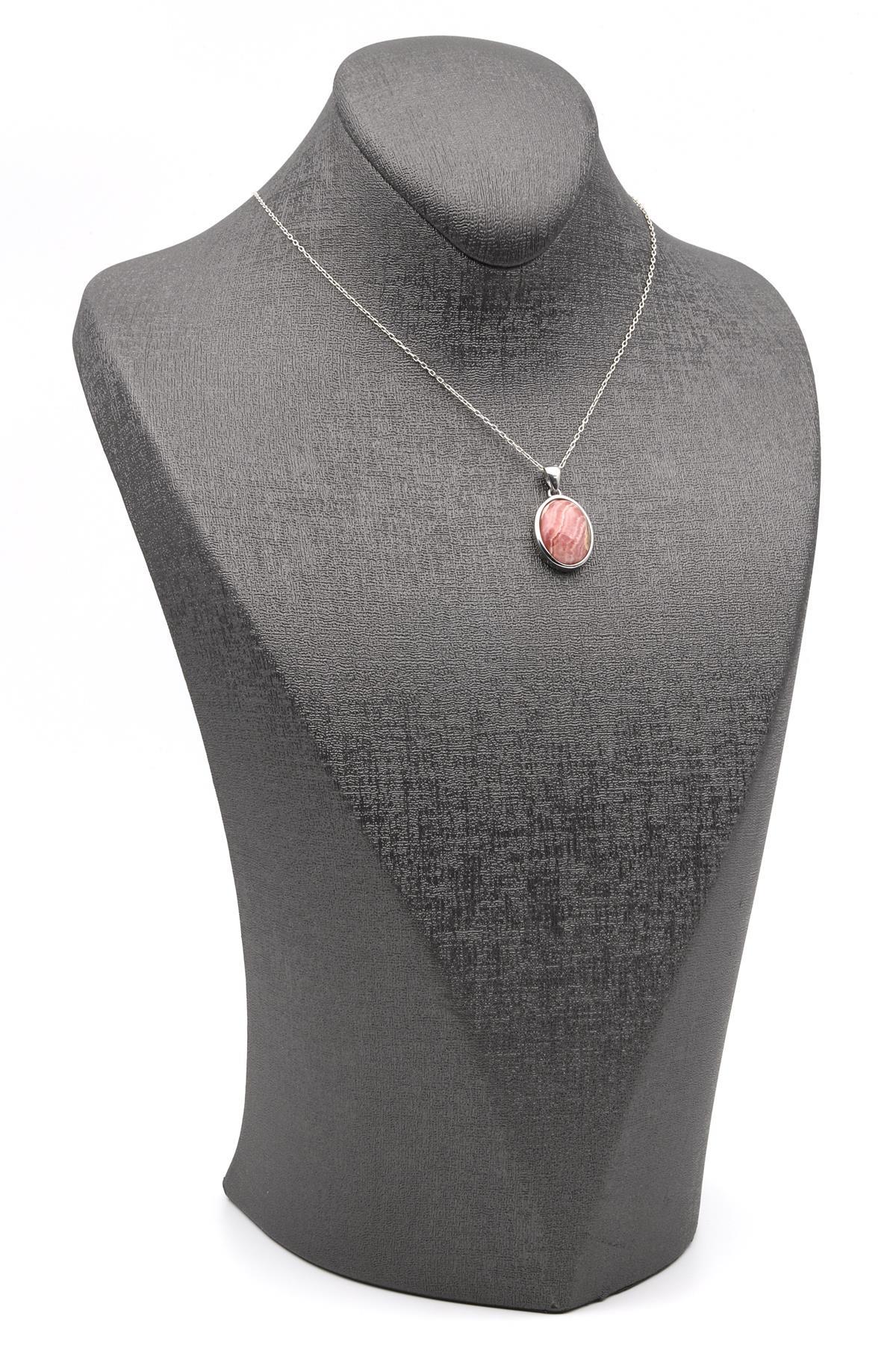 Rodokrozit Doğal Taş 925 Ayar Gümüş Kolye