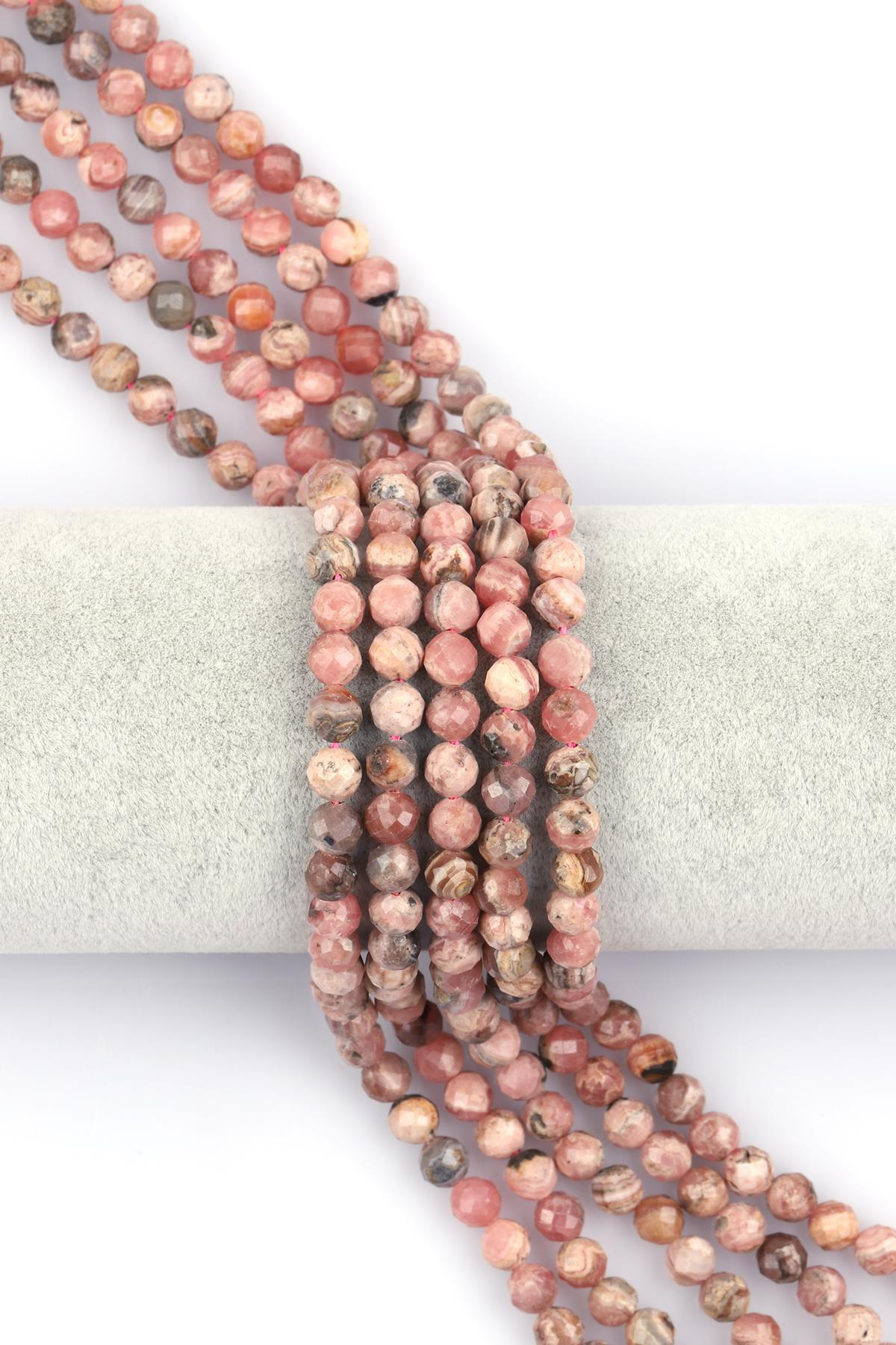 Rodokrozit Doğal Taş Dizi 6 mm Fasetli Küre Kesim