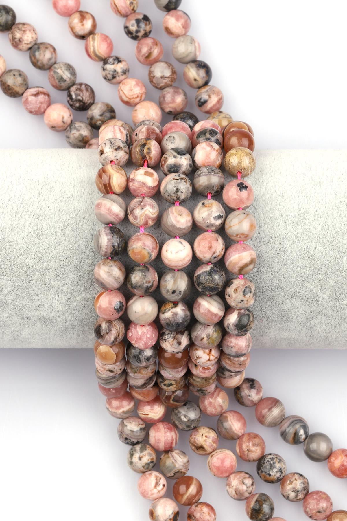 Rodokrozit Doğal Taş Dizi 8 mm Küre Kesim