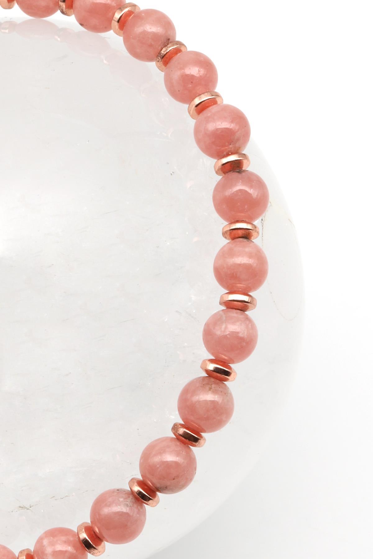 Rodokrozit Doğal Taş Makrome Örme Bileklik Küre Kesim