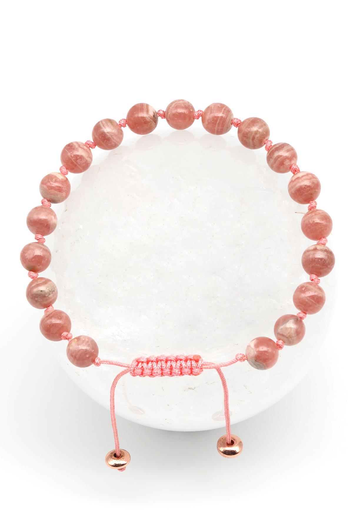 Rodokrozit Doğal Taş Makrome Örme Bileklik Küre Kesim