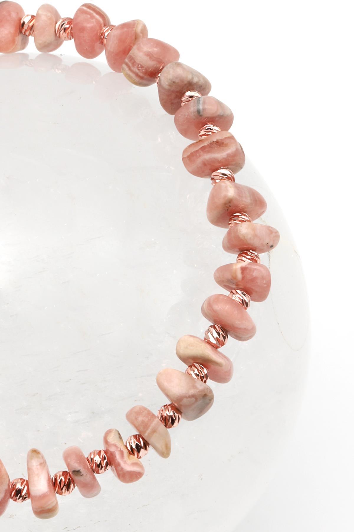 Rodokrozit Doğal Taş Makrome Örme Bileklik Şekilsiz Kesim