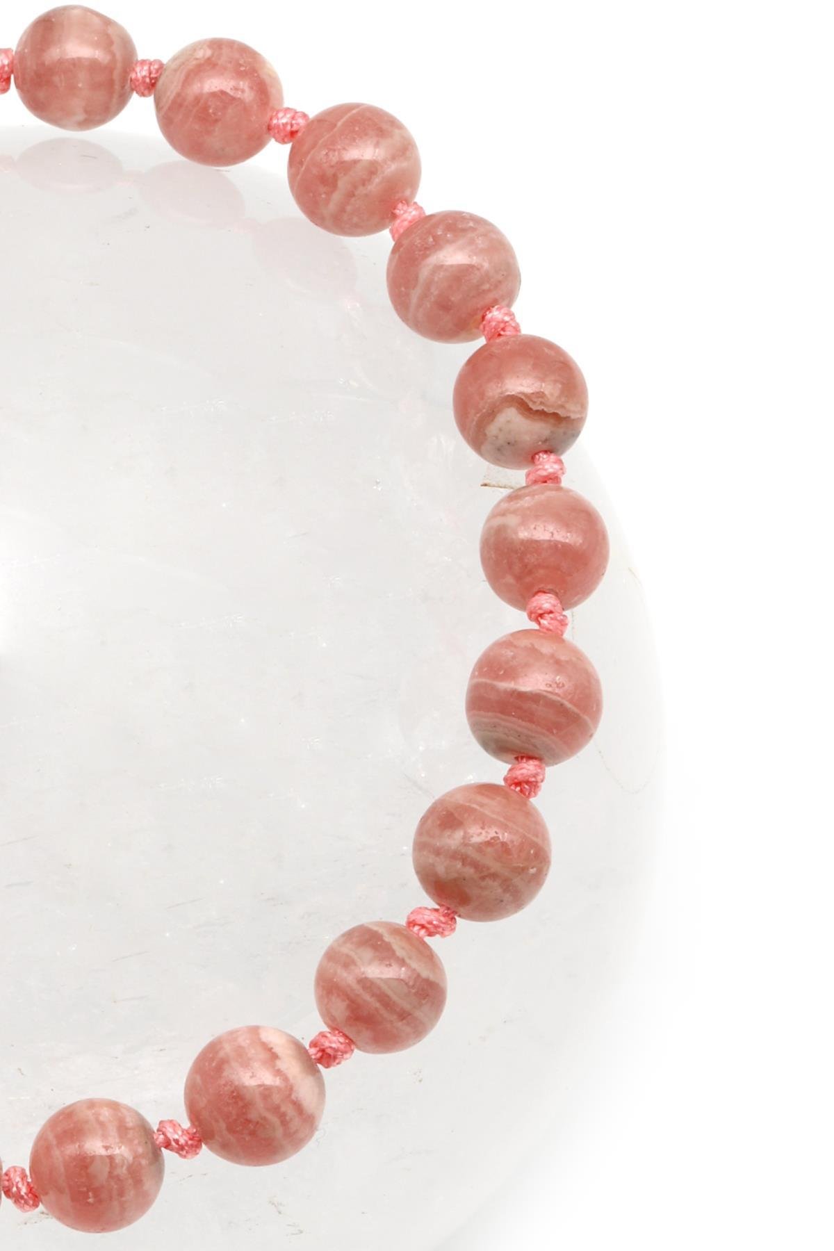 Rodokrozit Doğal Taş Makrome Örme Bileklik Küre Kesim