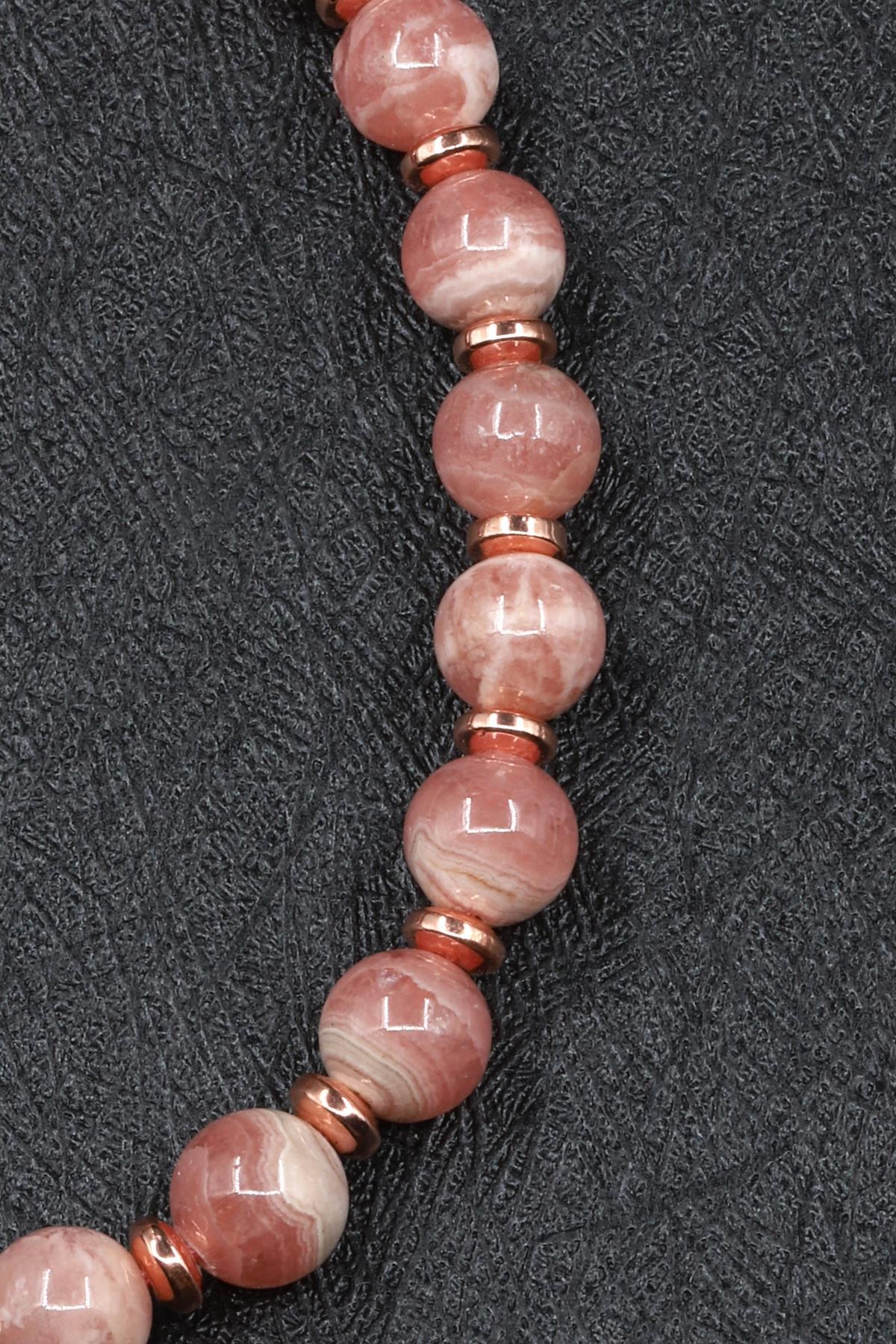 Rodokrozit Doğal Taş Makrome Örme Bileklik