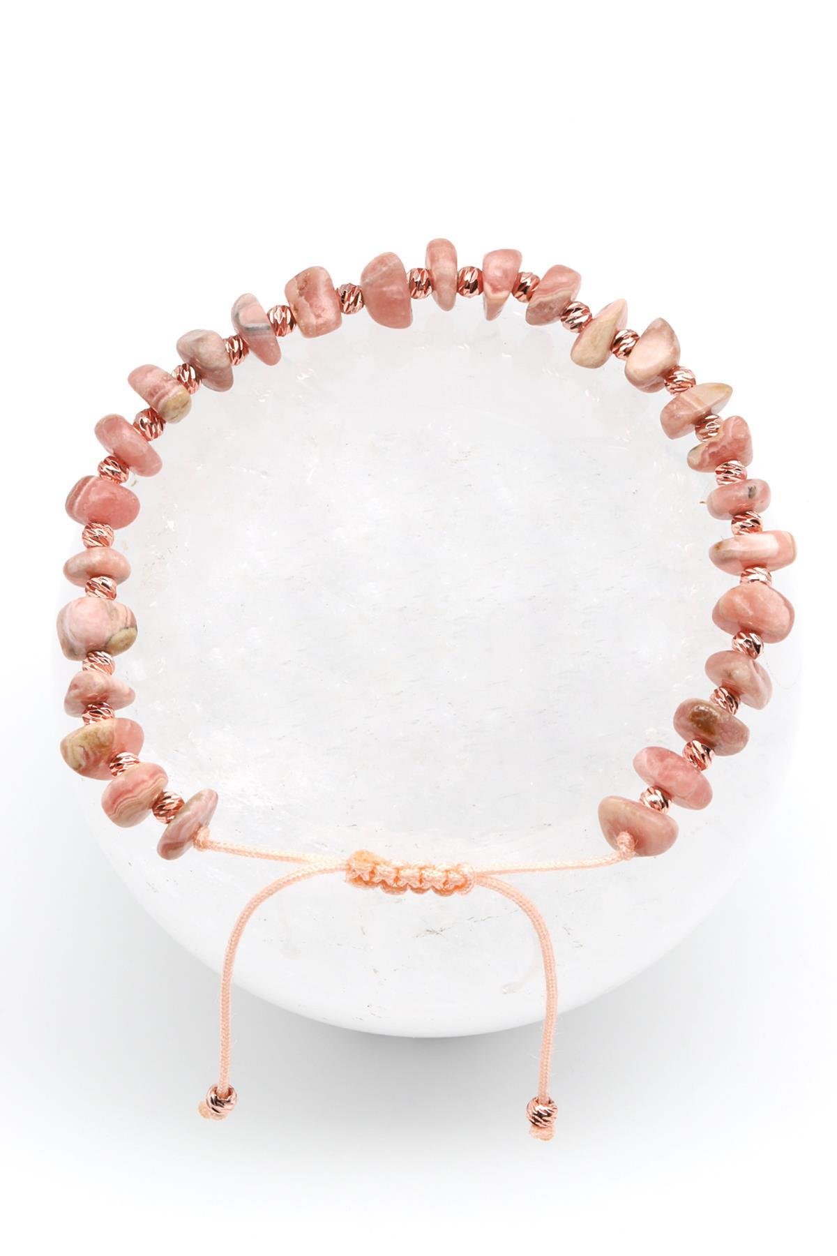 Rodokrozit Doğal Taş Makrome Örme Bileklik Şekilsiz Kesim