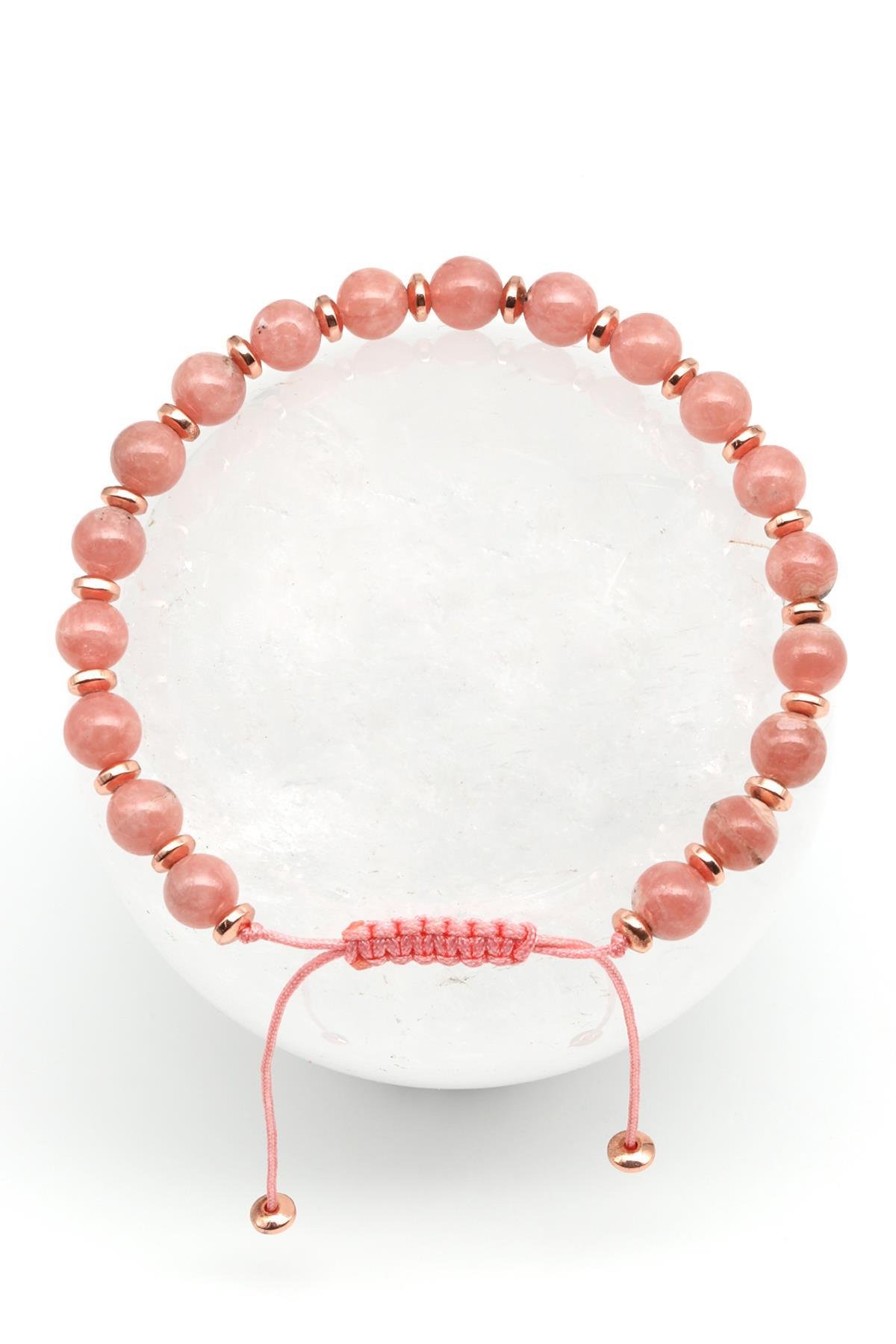 Rodokrozit Doğal Taş Makrome Örme Bileklik Küre Kesim