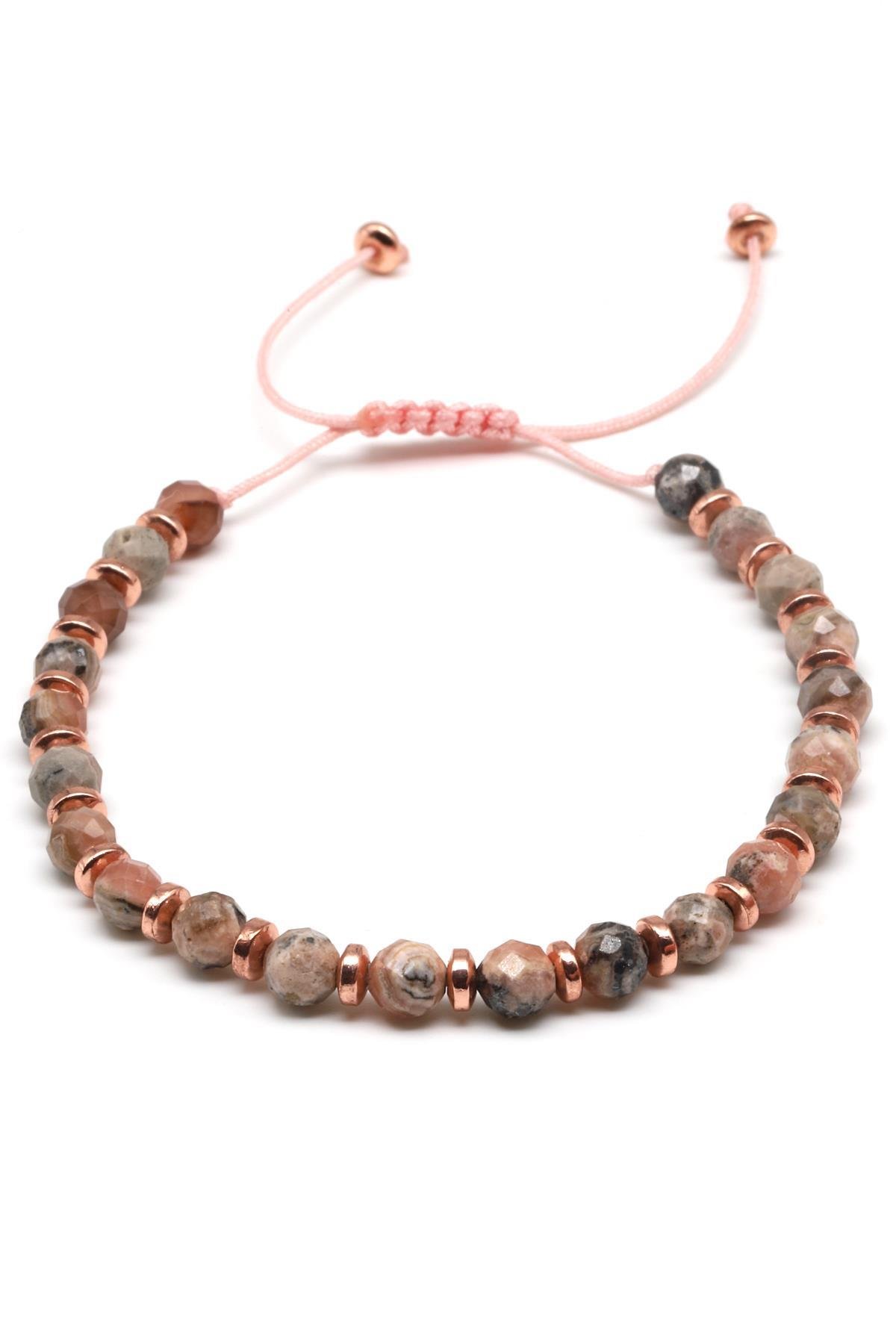 Rodokrozit Doğal Taş Makrome Örme Bileklik Fasetli Küre Kesim