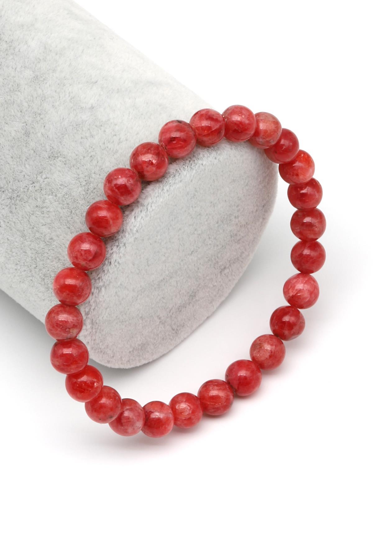 Rodonit (AAA Kalite) Doğal Taş Bileklik 7 mm Küre Kesim