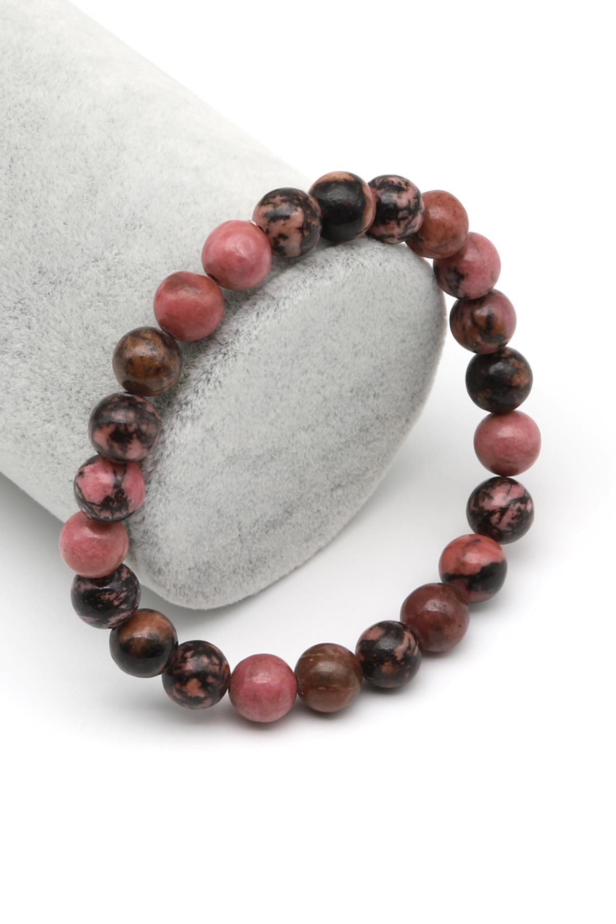 Rodonit Doğal Taş Bileklik 8 mm Küre Kesim