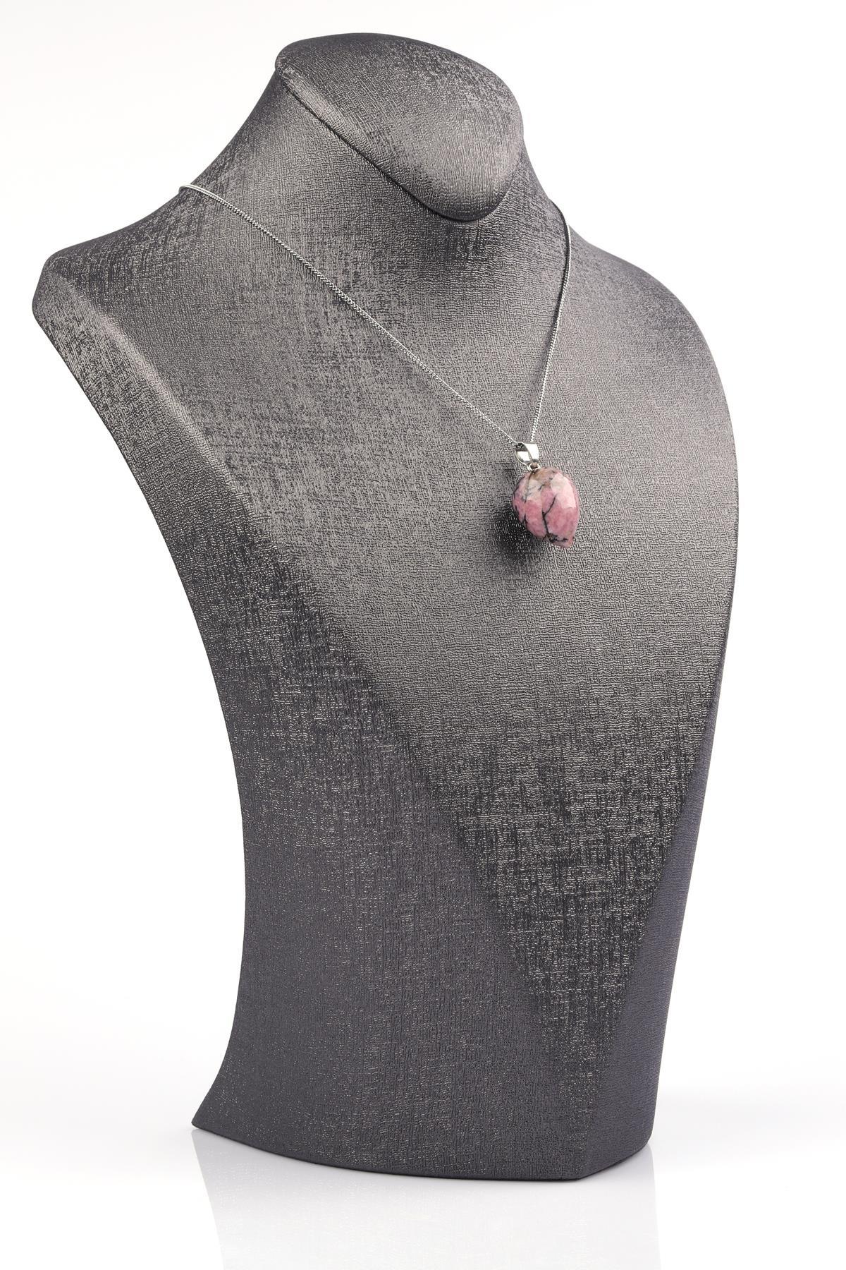 Rodonit Doğal Taş Damla Model Kolye