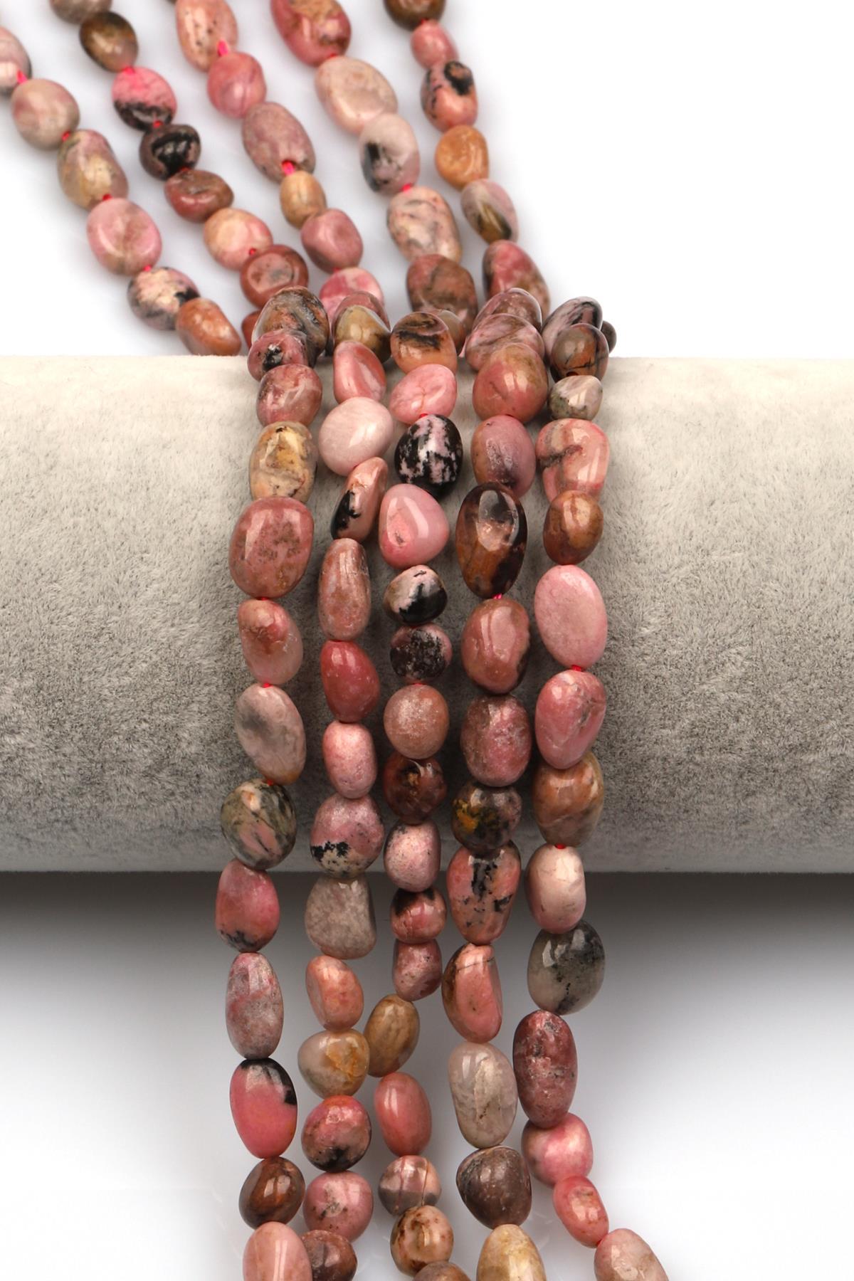 Rodonit Doğal Taş Dizi 6 x 8 mm Mercimek Kesim