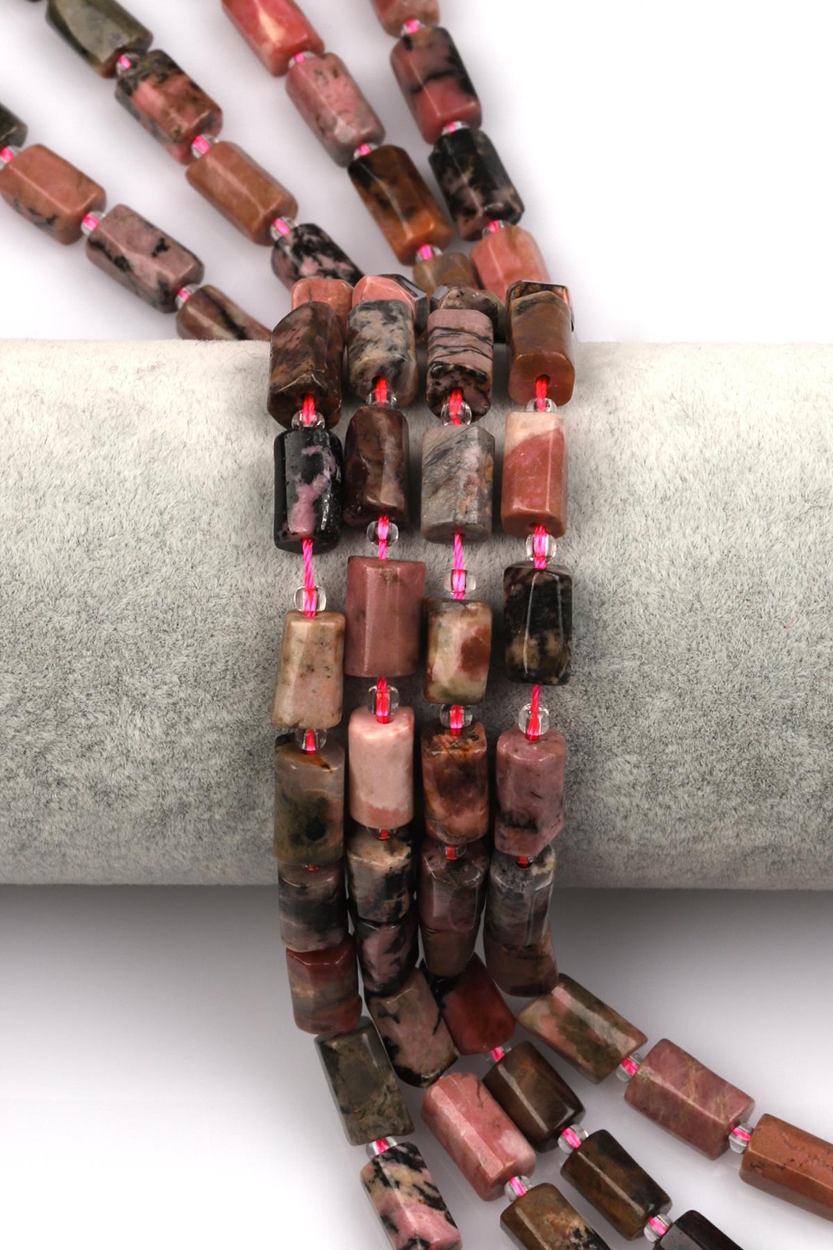 Rodonit Doğal Taş Dizi 7 x 12 mm Boru Kesim