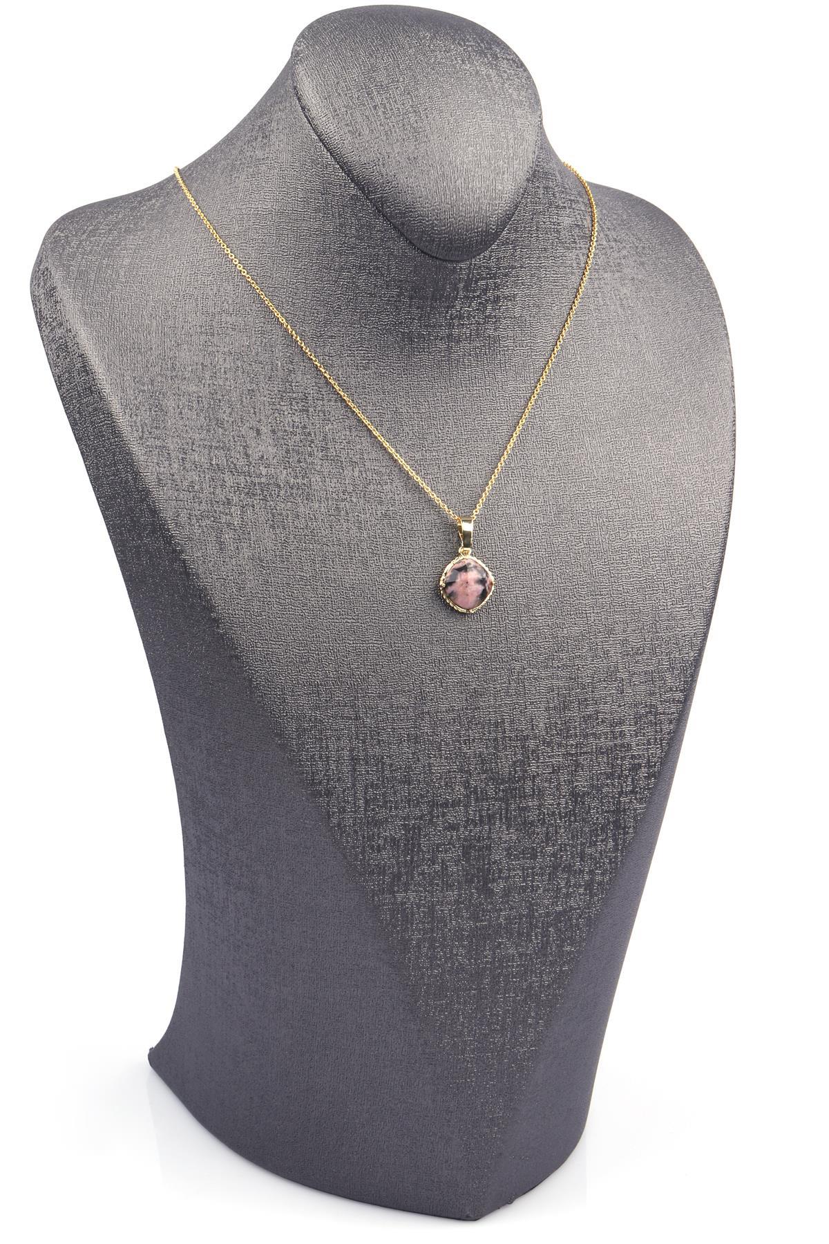 Rodonit Doğal Taş Gold Renkli Kolye