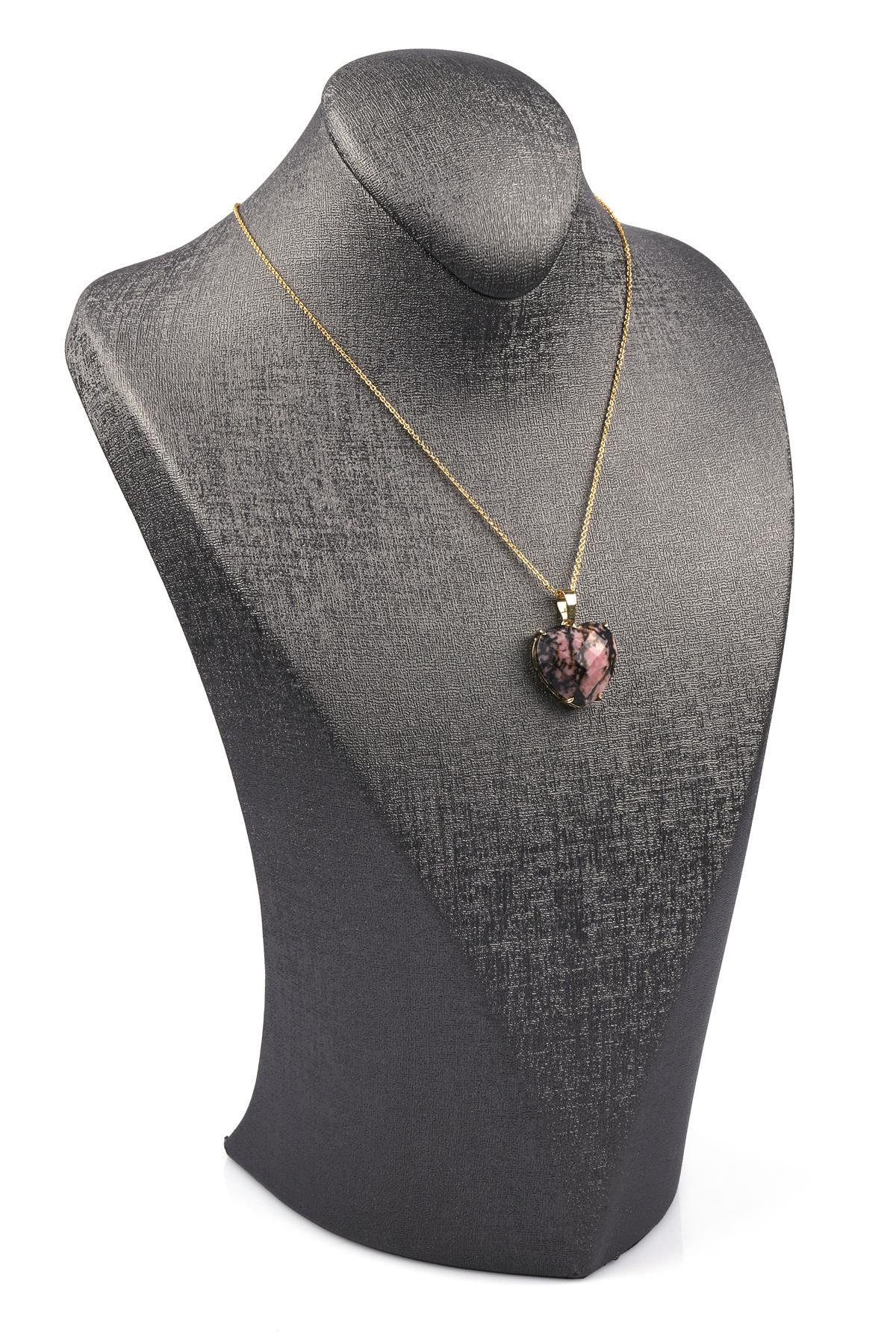 Rodonit Doğal Taş Gold Renkli Kolye