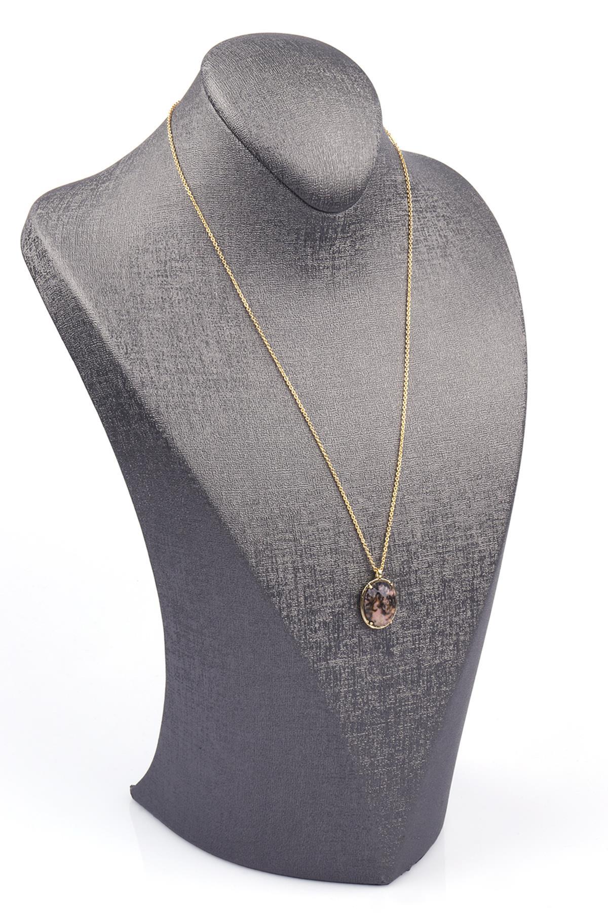 Rodonit Doğal Taş Gold Renkli Kolye