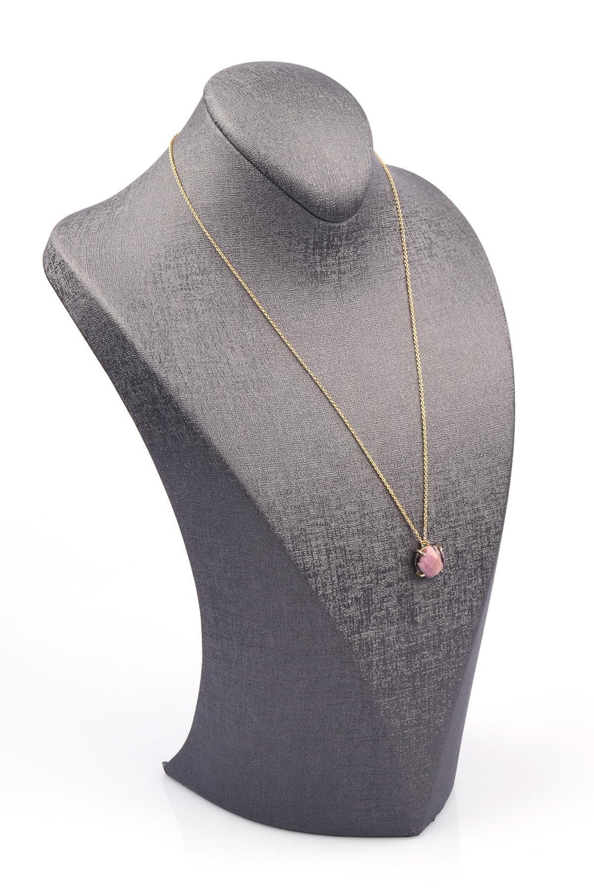 Rodonit Doğal Taş Gold Renkli Kolye