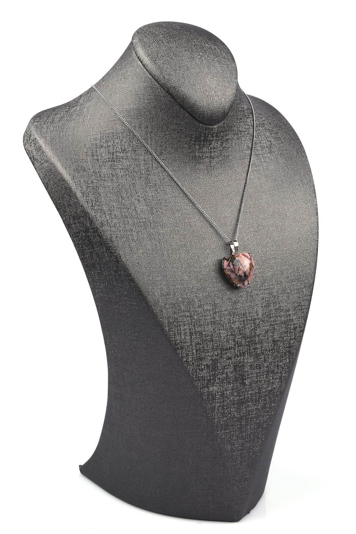 Rodonit Doğal Taş Gümüş Renkli Kolye