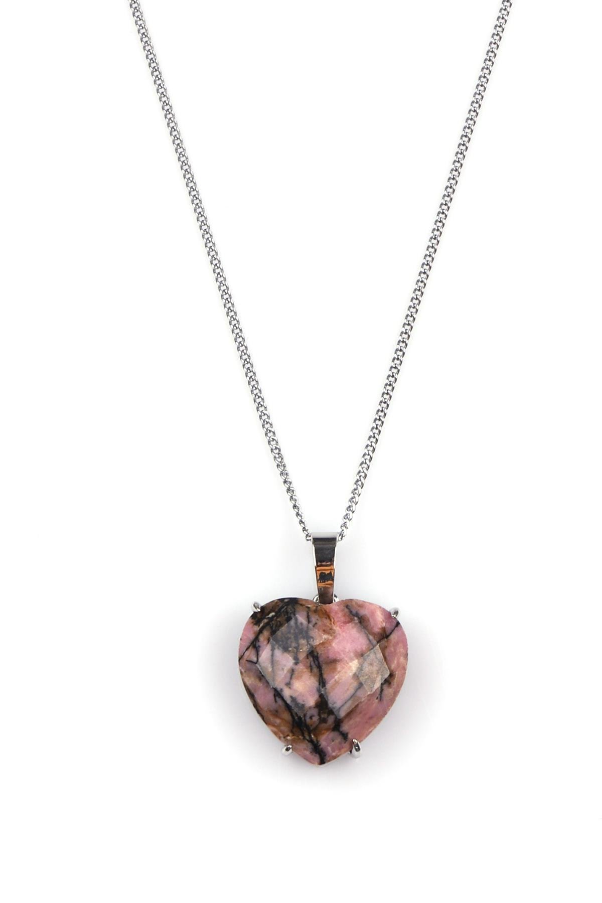 Rodonit Doğal Taş Gümüş Renkli Kolye