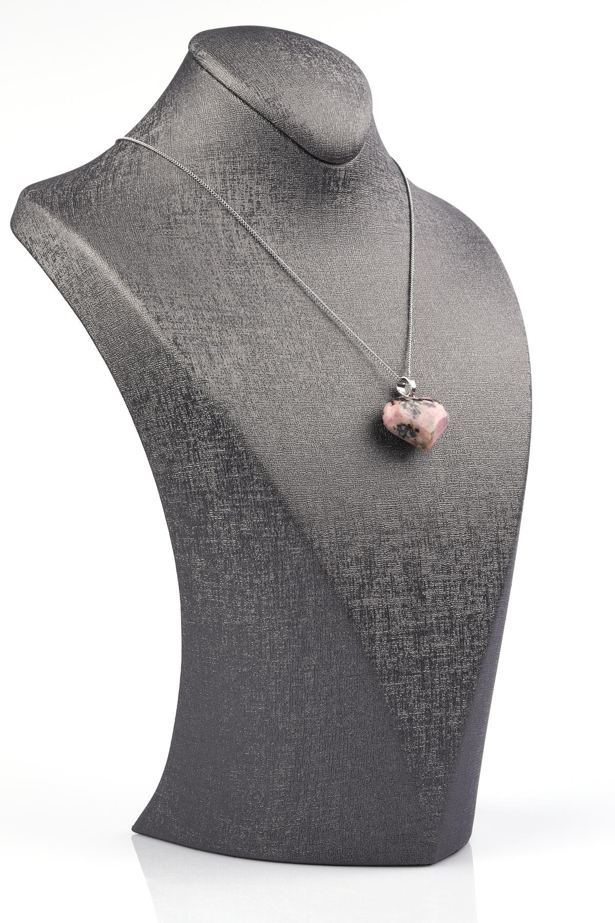 Rodonit Doğal Taş Kalp Model Kolye