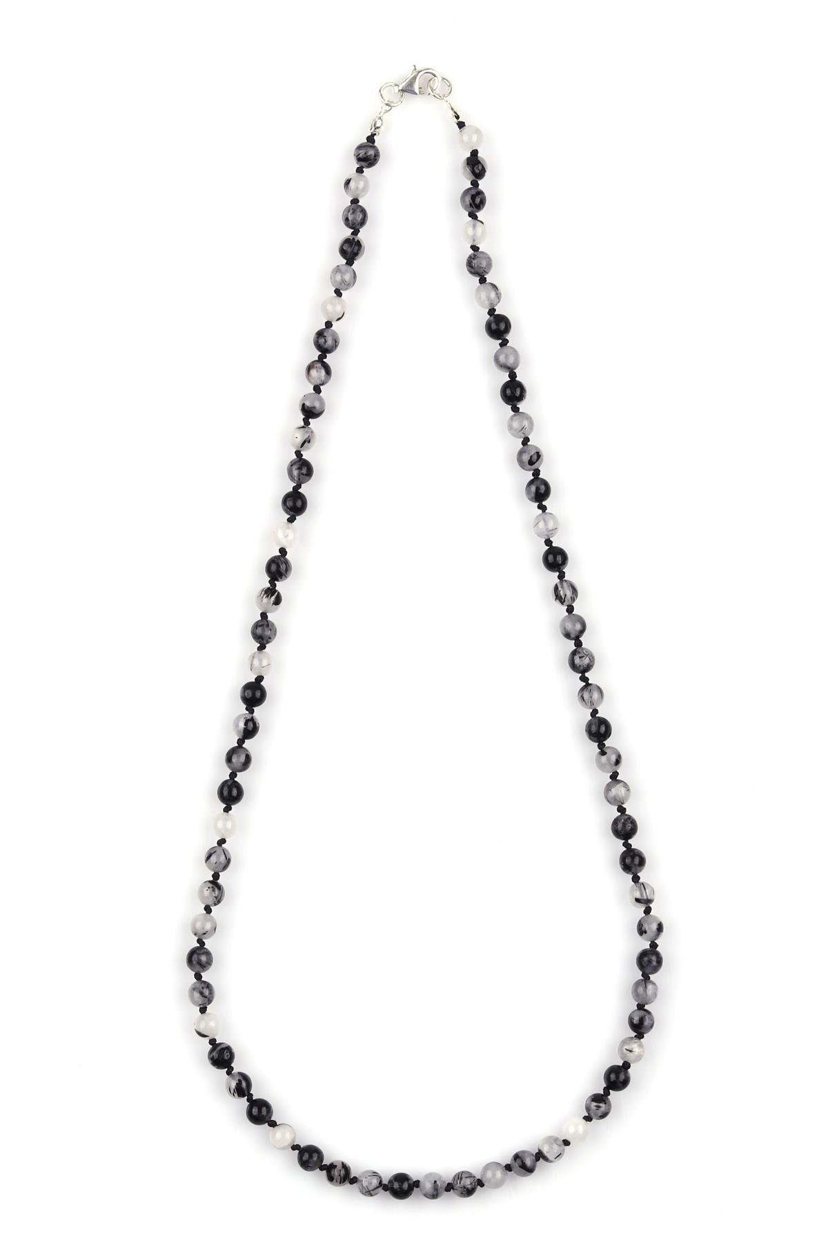 Rutil Kuvars Doğal Taş 6 mm Düğümlü Kolye