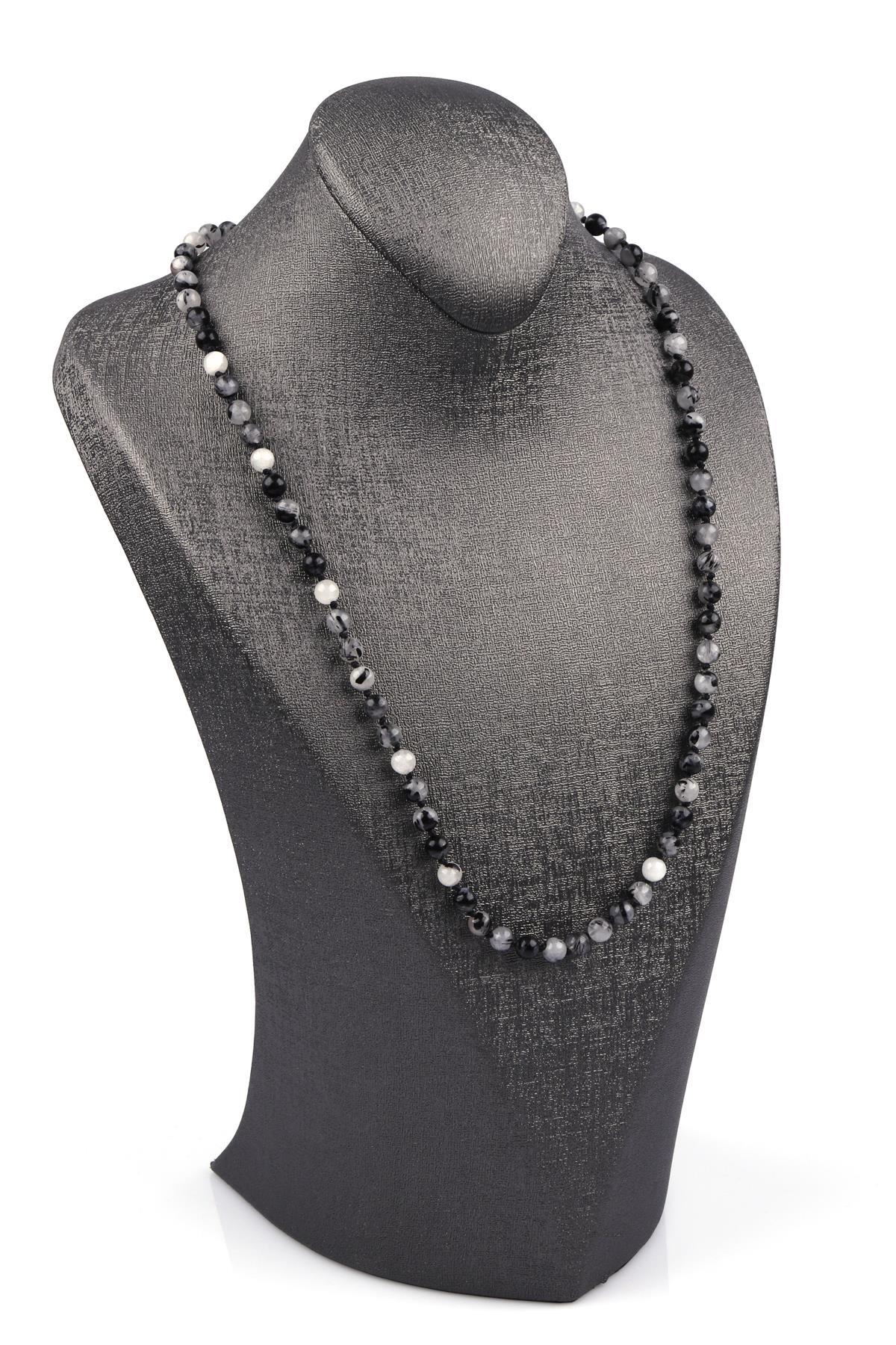 Rutil Kuvars Doğal Taş 6 mm Düğümlü Kolye