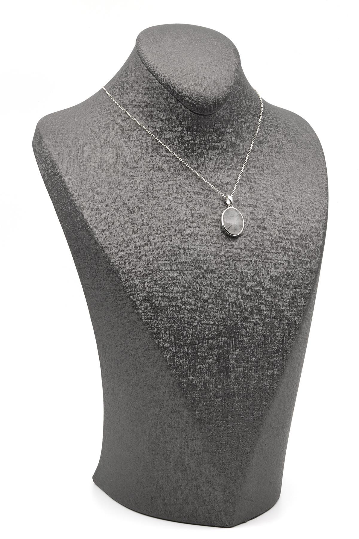 Rutil Kuvars Doğal Taş 925 Ayar Gümüş Kolye