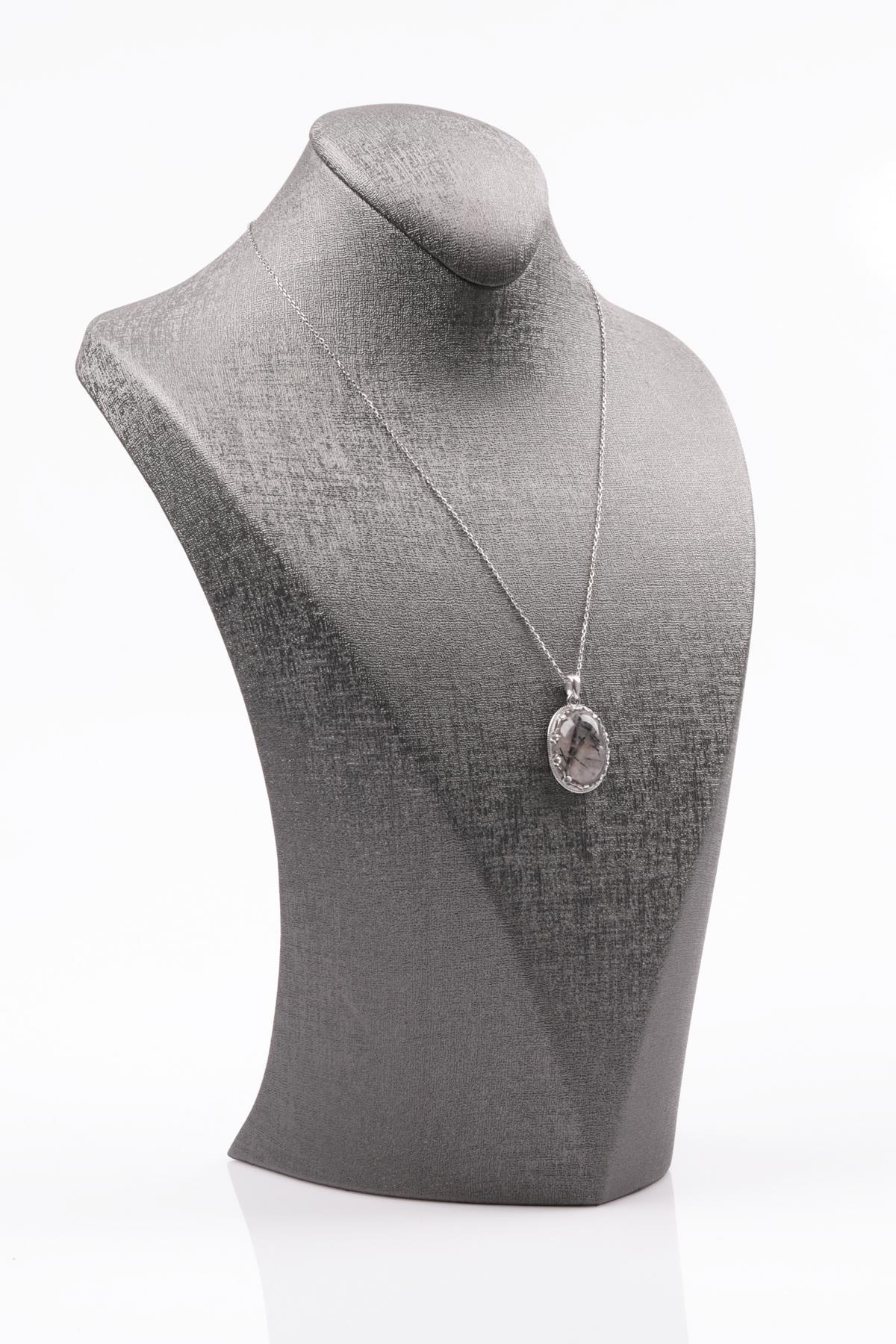 Rutil Kuvars Doğal Taş 925 Ayar Gümüş Kolye