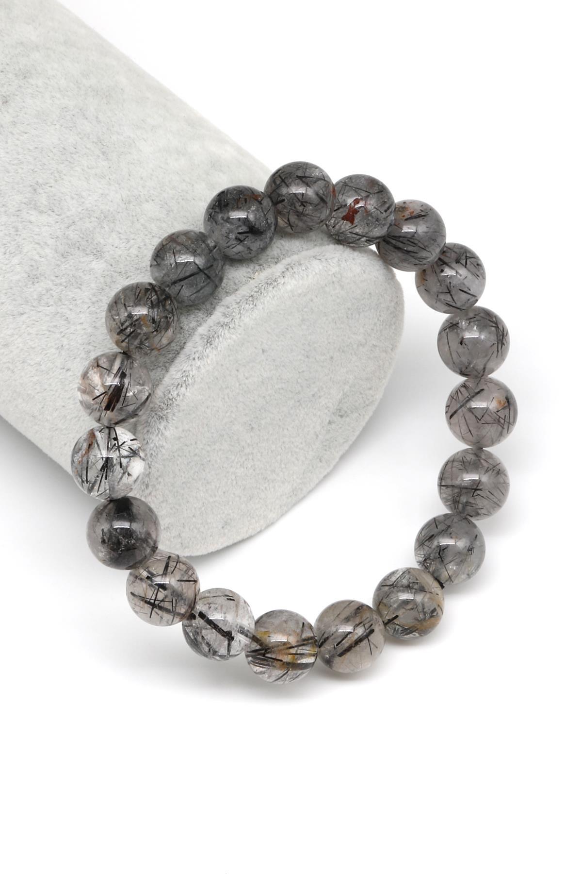 Rutil Kuvars Doğal Taş Bileklik 10 mm Küre Kesim