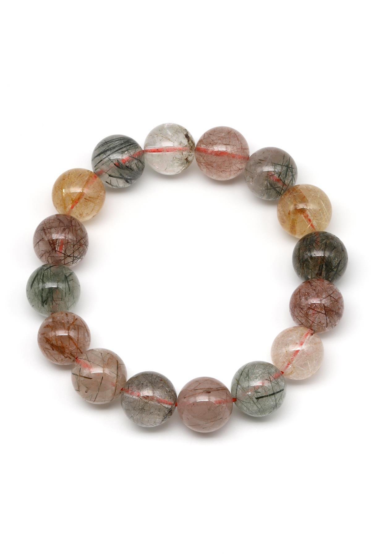 Rutil Kuvars Doğal Taş Bileklik 13 mm Küre Kesim