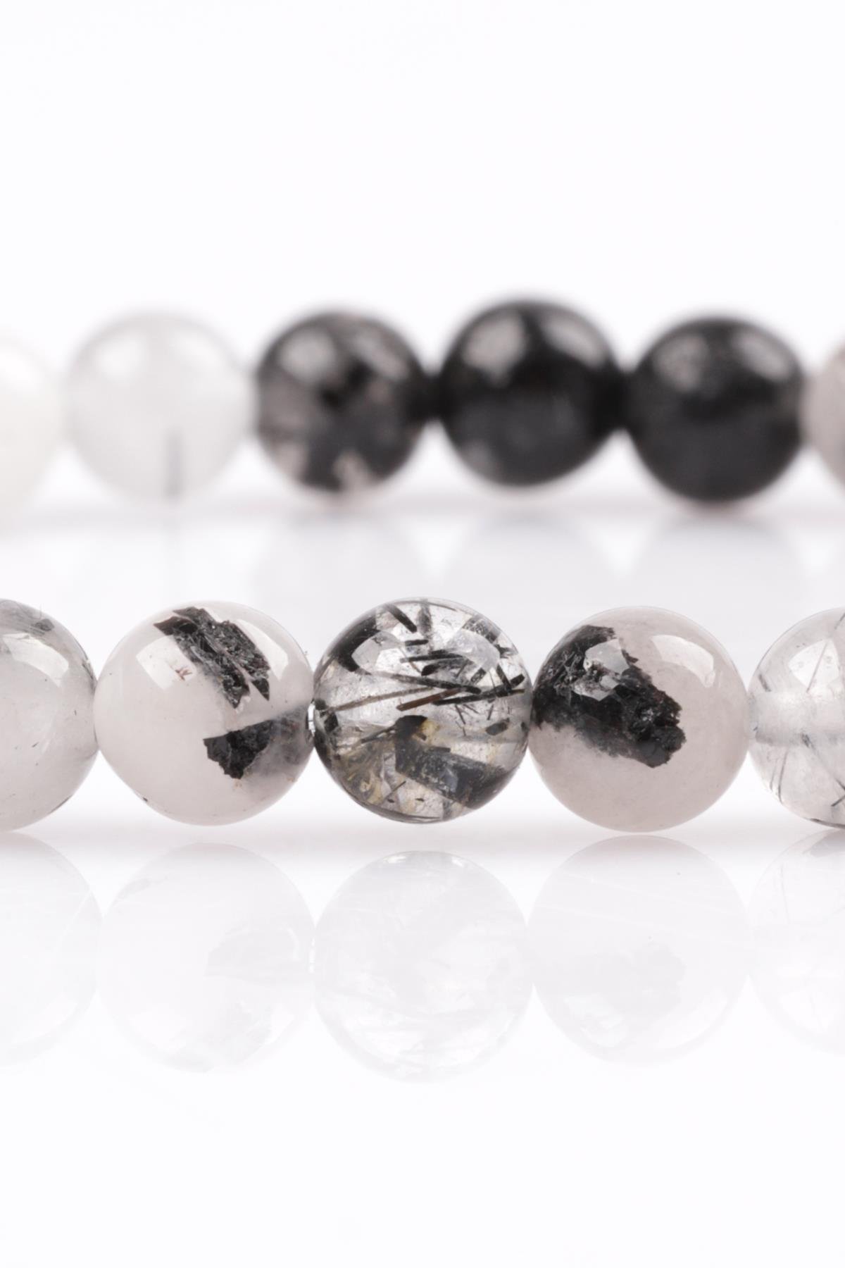 Rutil Kuvars Doğal Taş Bileklik 6 mm Küre Kesim