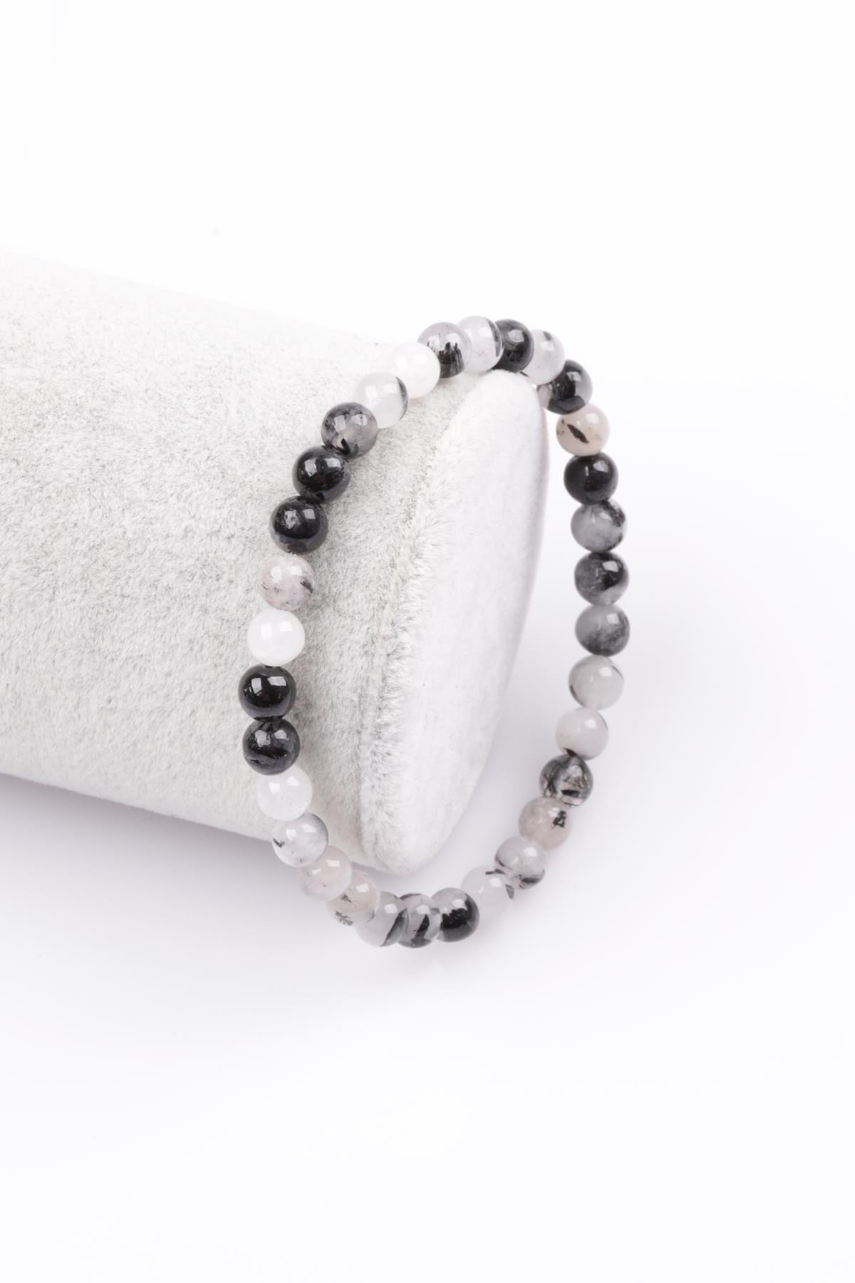 Rutil Kuvars Doğal Taş Bileklik 6 mm Küre Kesim