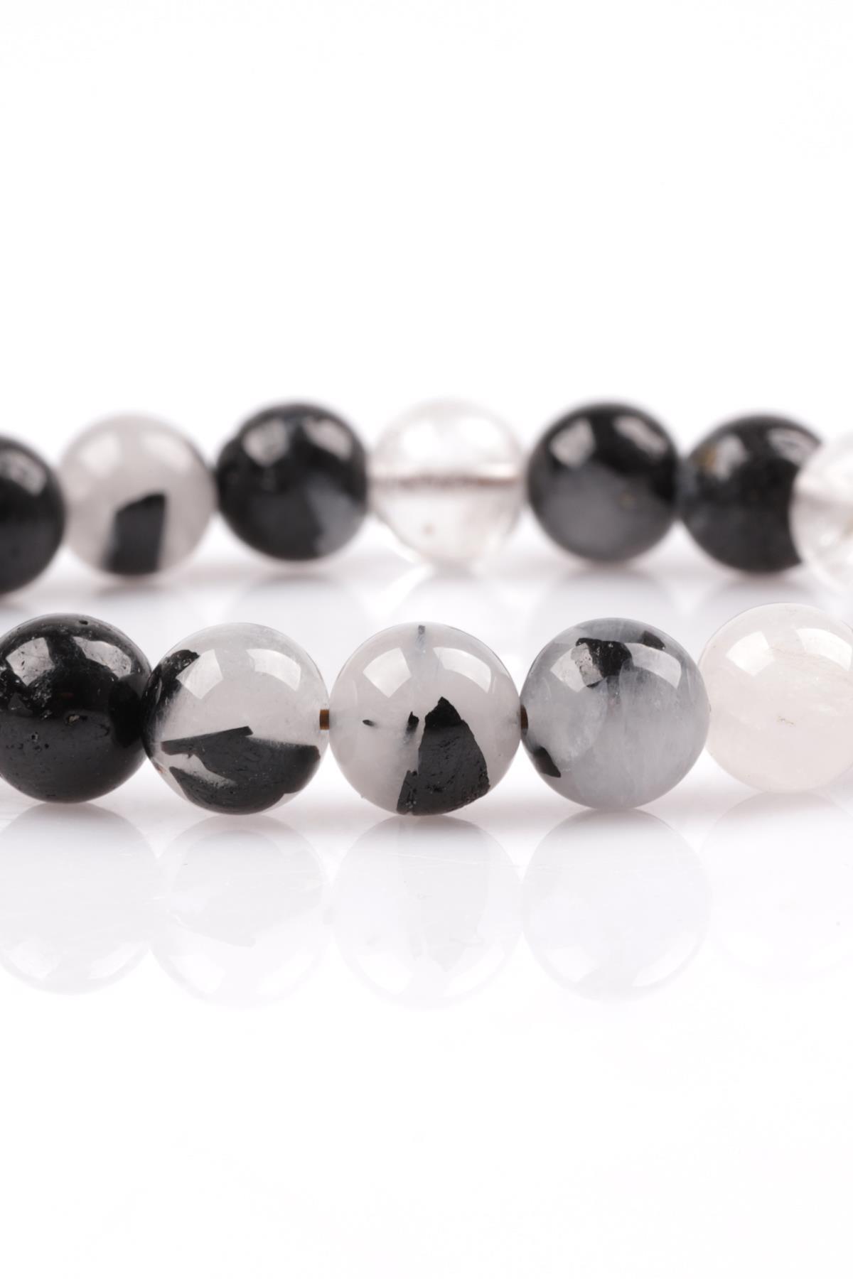 Rutil Kuvars Doğal Taş Bileklik 8 mm Küre Kesim