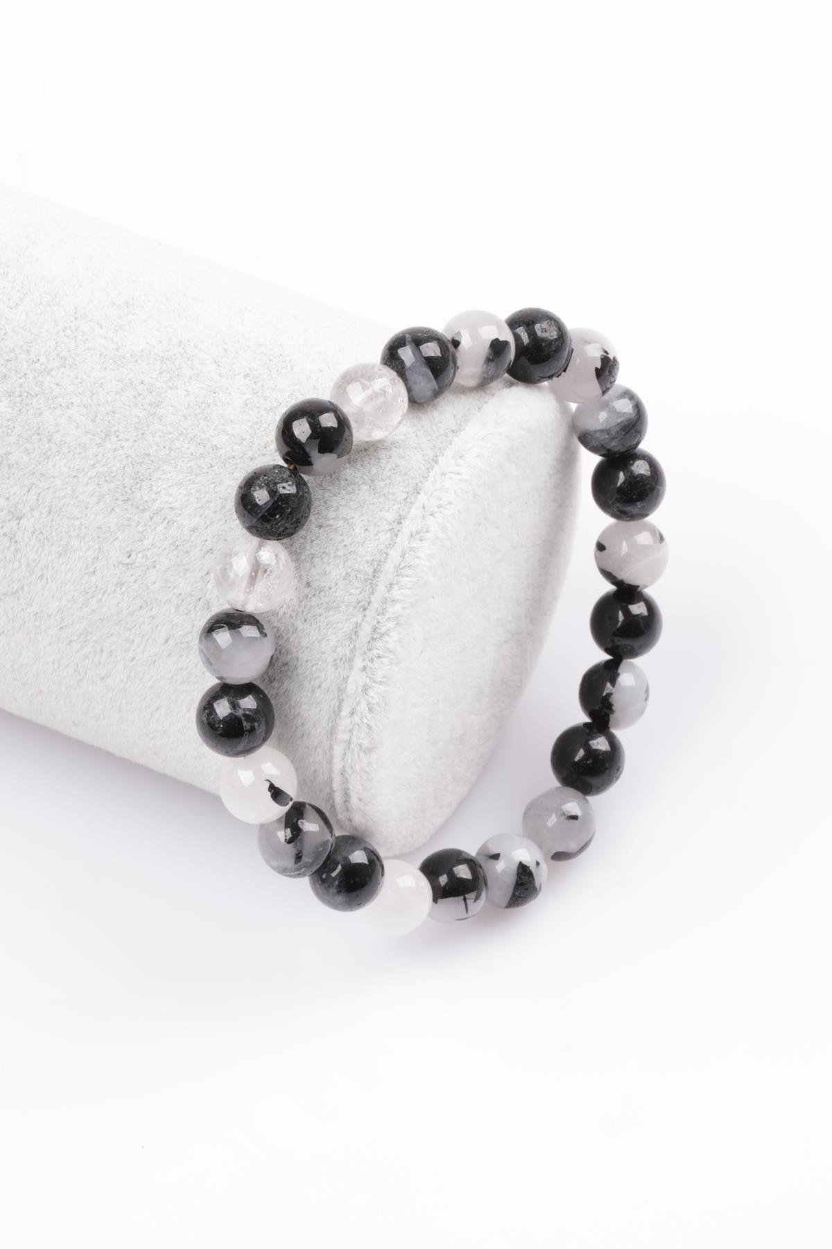 Rutil Kuvars Doğal Taş Bileklik 8 mm Küre Kesim