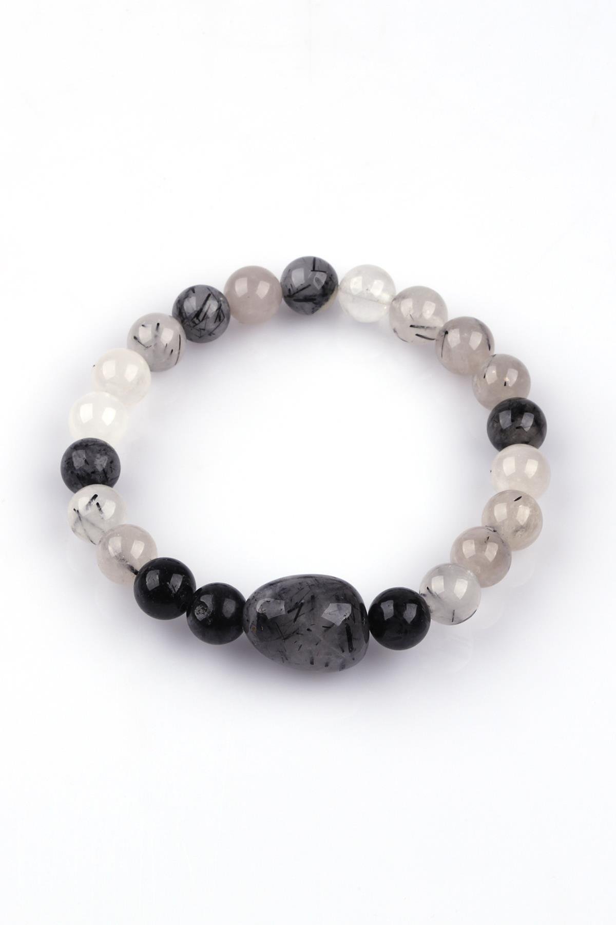 Rutil Kuvars Doğal Taş Bileklik 8mm Küre Kesim