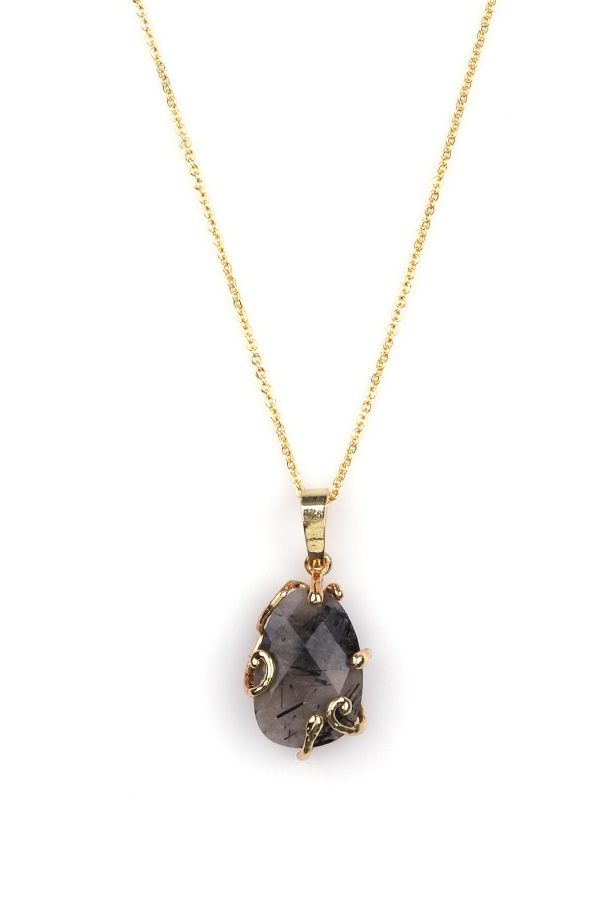 Rutil Kuvars Doğal Taş Gold Renkli Kolye