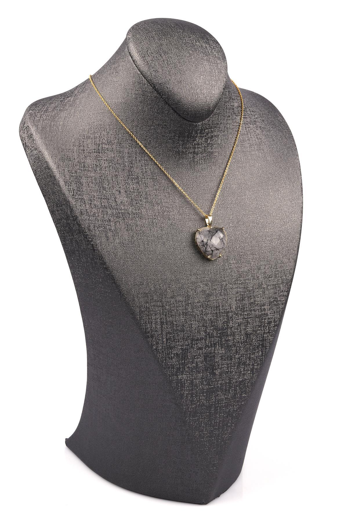 Rutil Kuvars Doğal Taş Gold Renkli Kolye