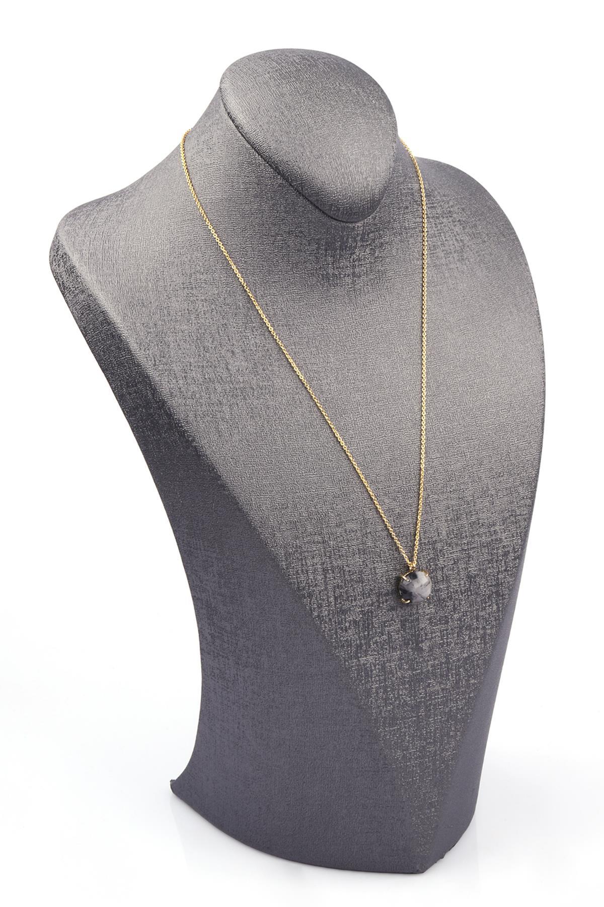 Rutil Kuvars Doğal Taş Gold Renkli Kolye