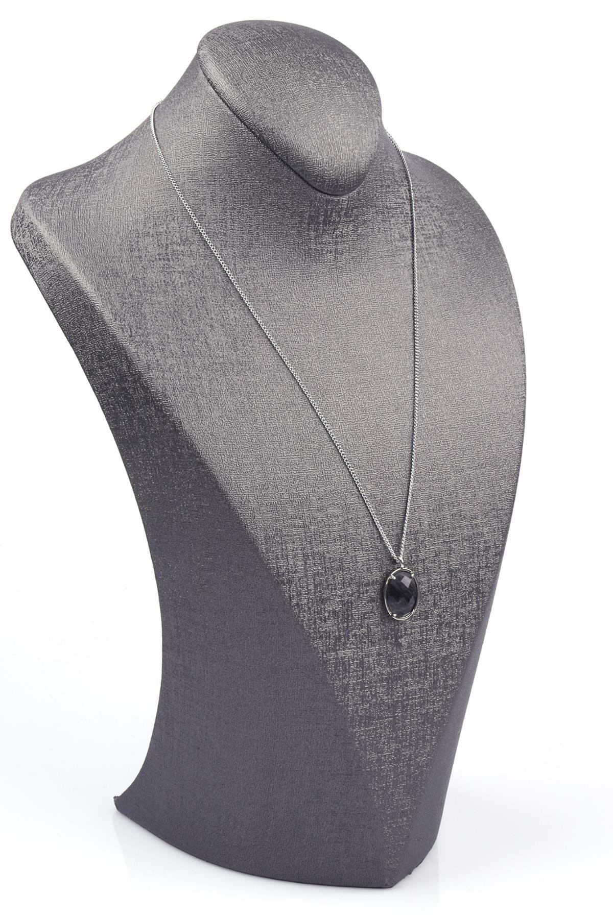 Rutil Kuvars Doğal Taş Gümüş Renkli Kolye