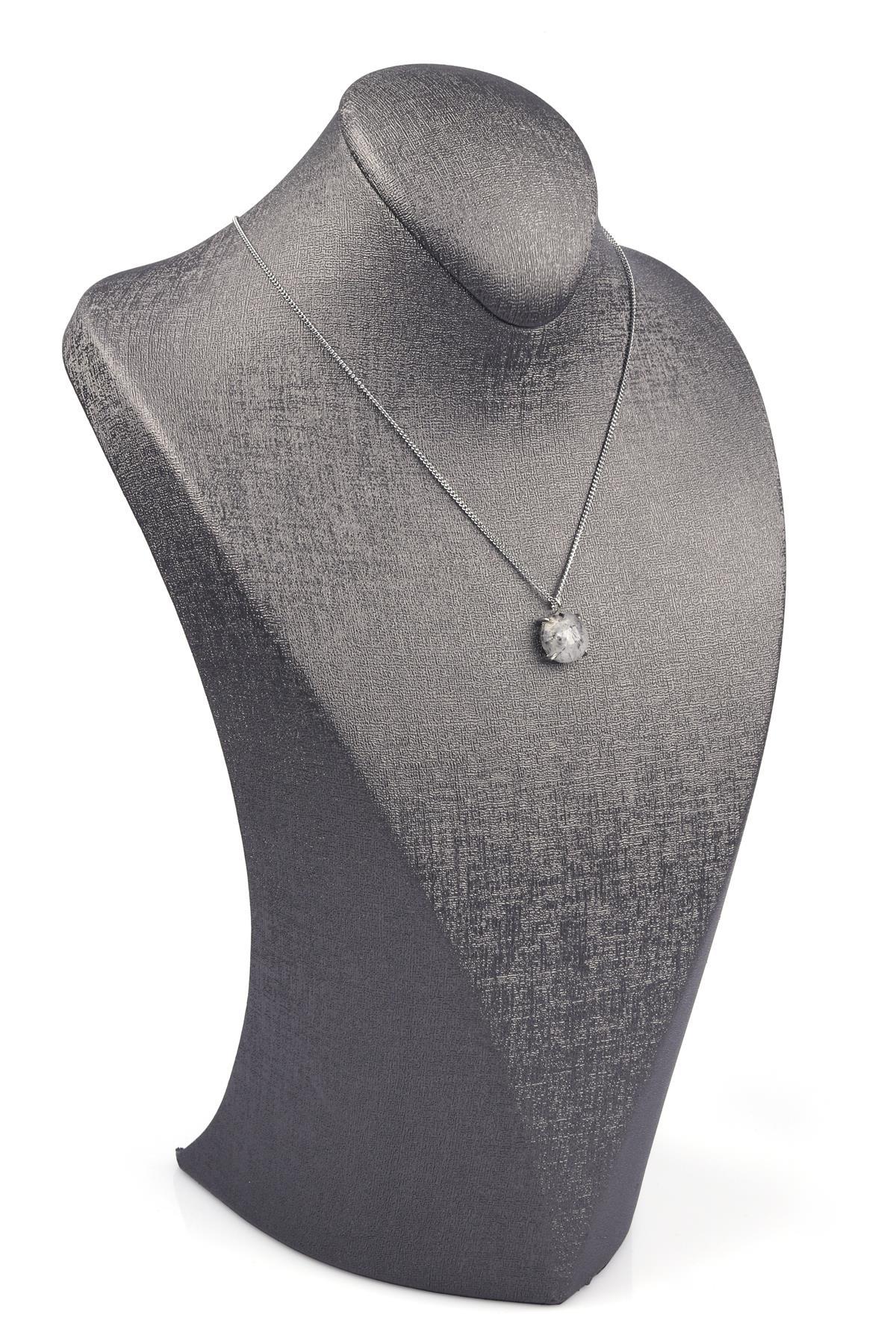 Rutil Kuvars Doğal Taş Gümüş Renkli Kolye