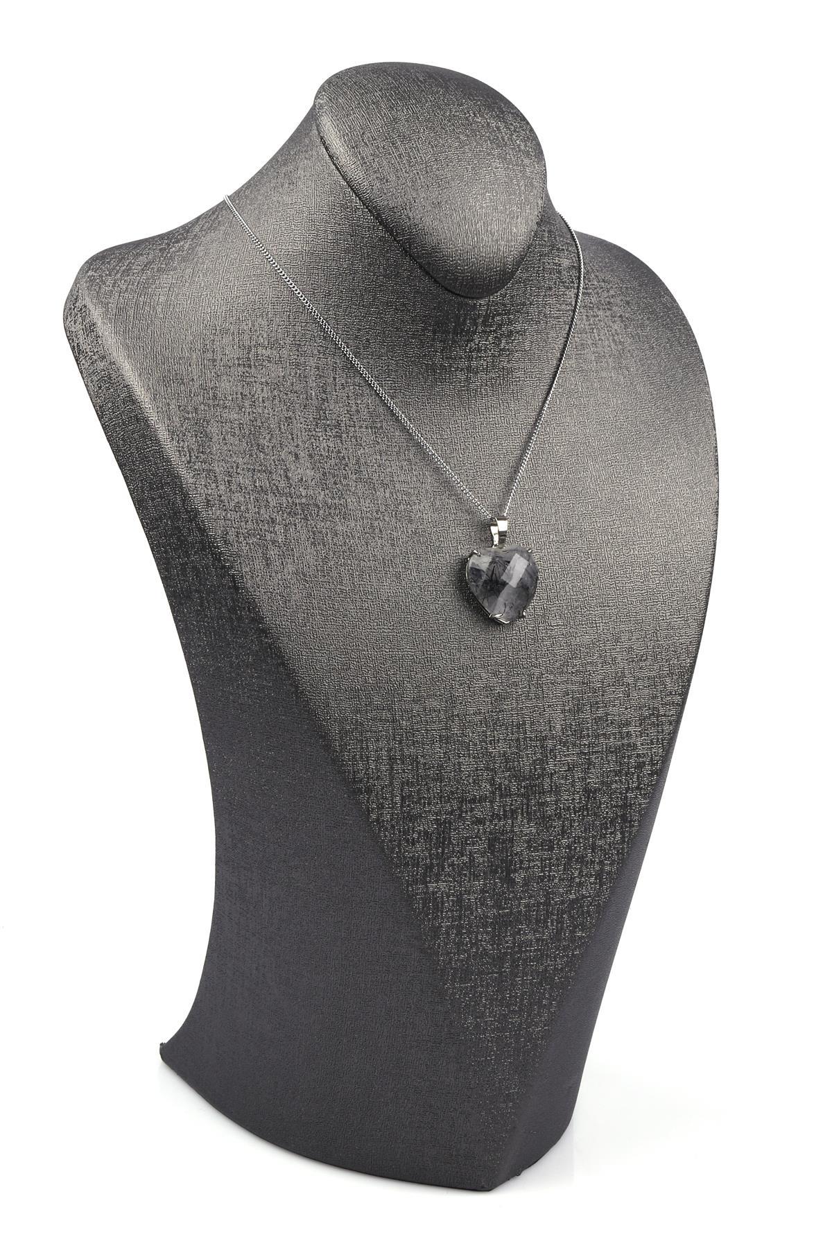 Rutil Kuvars Doğal Taş Gümüş Renkli Kolye