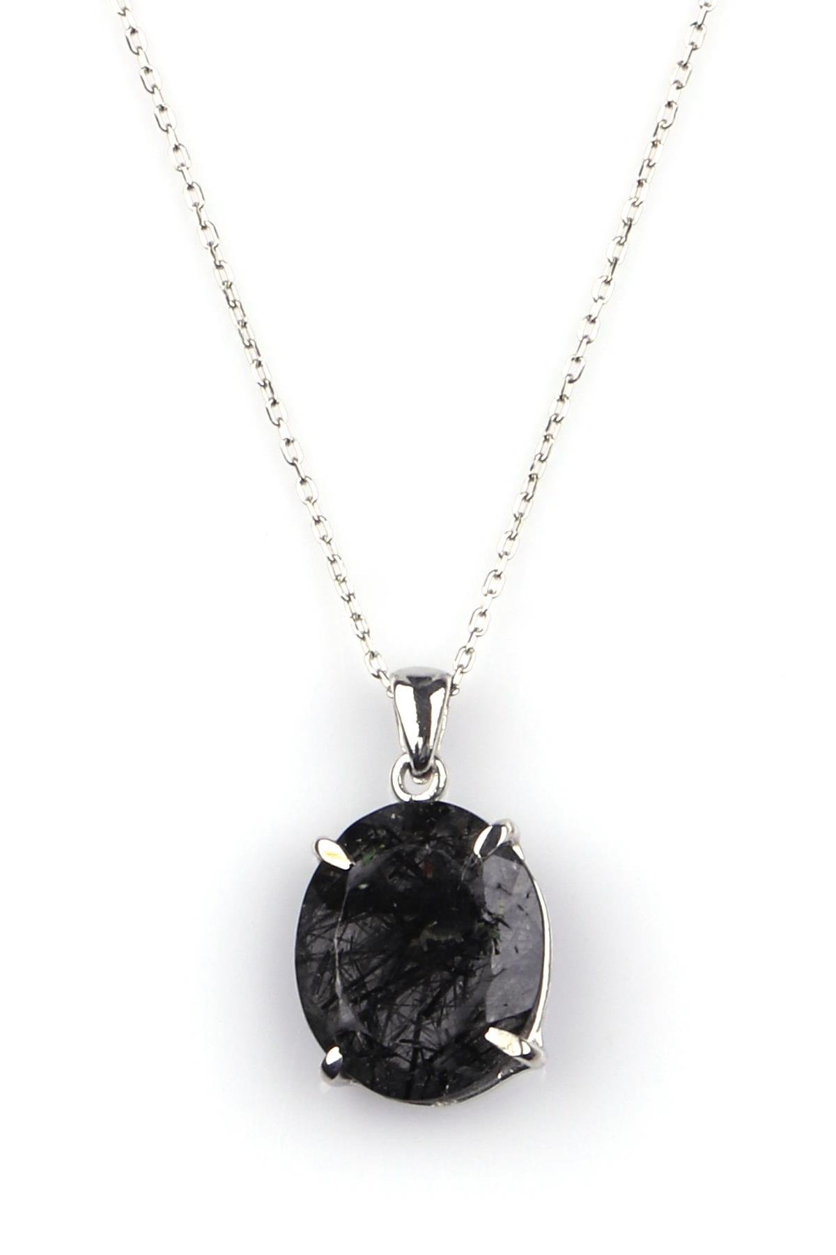 Rutilli Kuvars Doğal Taş 925 Ayar Gümüş Kolye