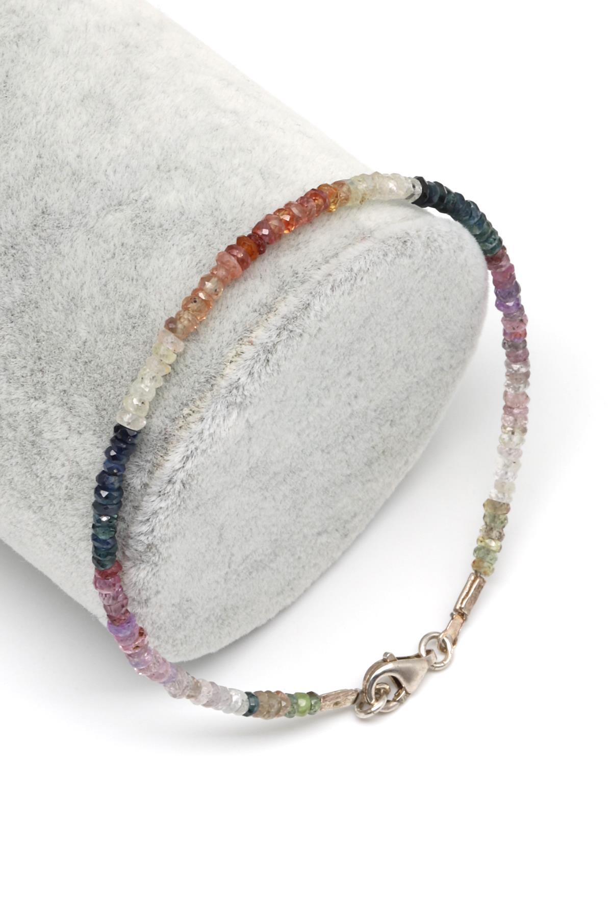 Safir Doğal Taş 925 Ayar Gümüş Bileklik Rondel Kesim