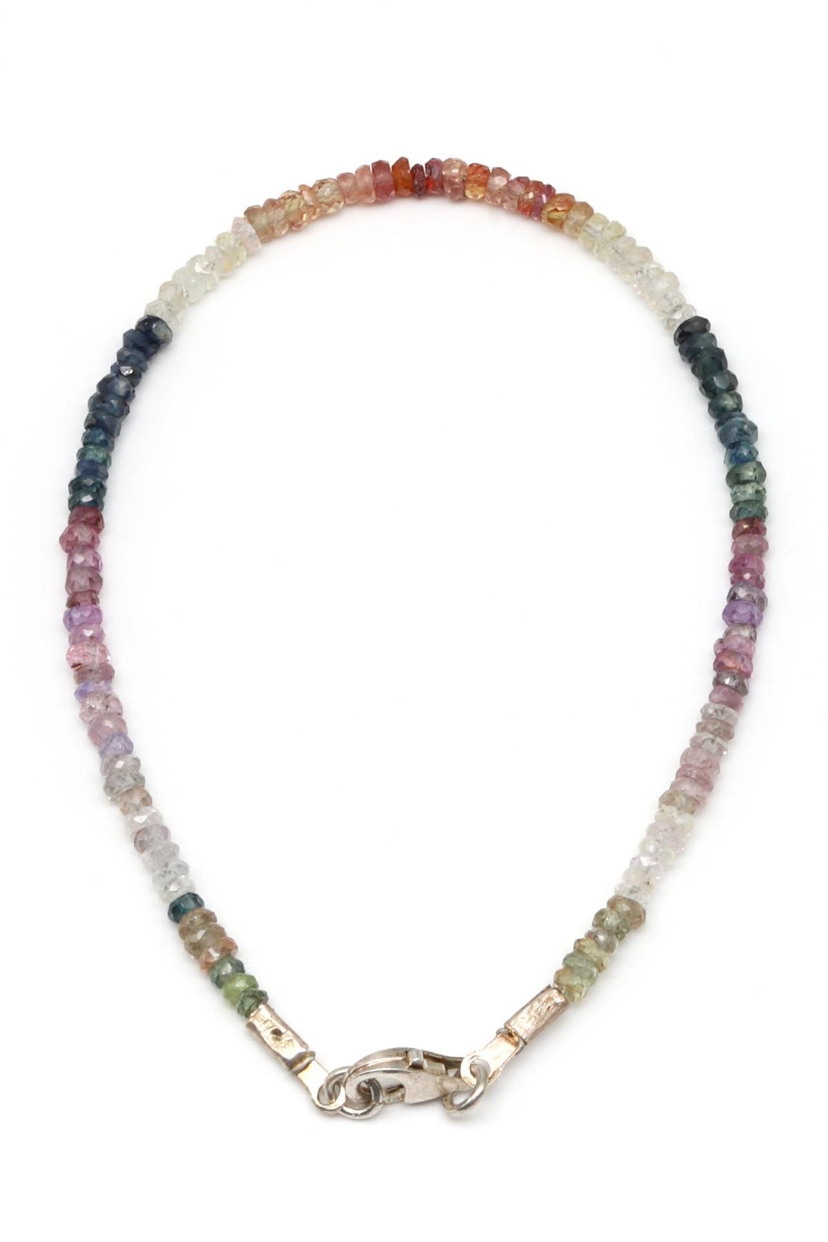 Safir Doğal Taş 925 Ayar Gümüş Bileklik Rondel Kesim