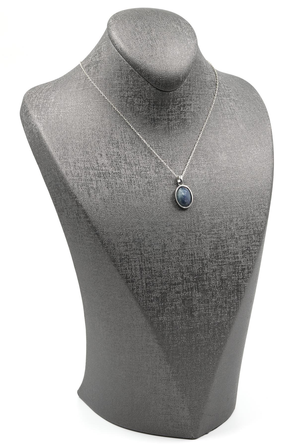 Safir Doğal Taş 925 Ayar Gümüş Kolye