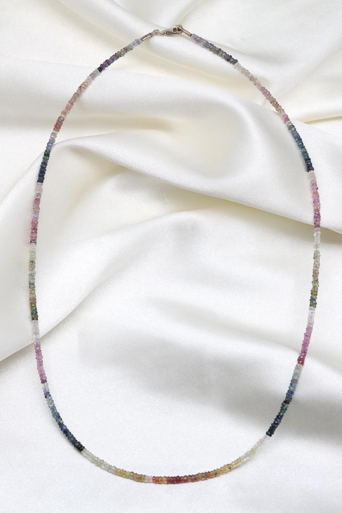 Safir Doğal Taş 925 Ayar Gümüş Şekilsiz Kesim Kolye