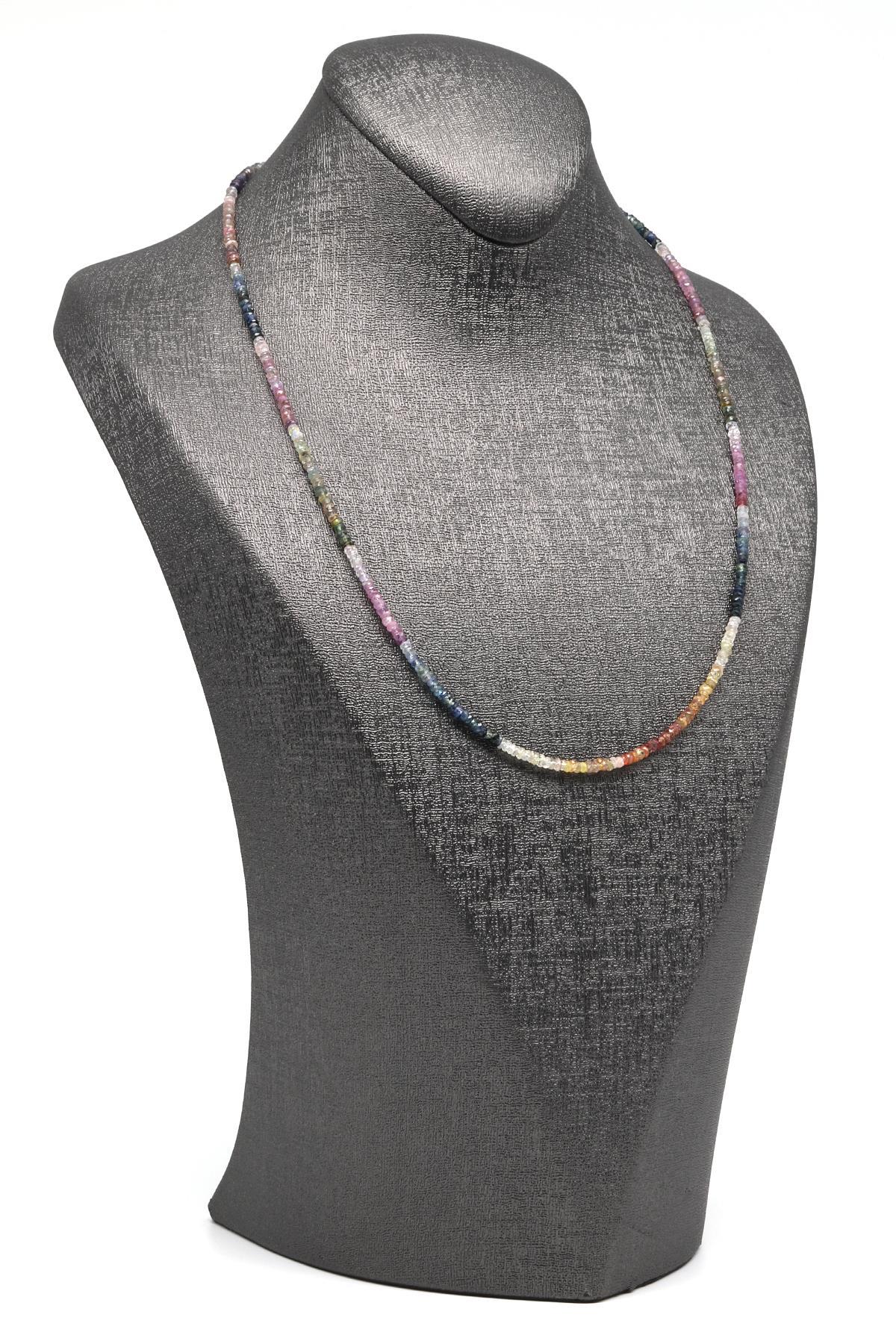 Safir Doğal Taş 925 Ayar Gümüş Şekilsiz Kesim Kolye