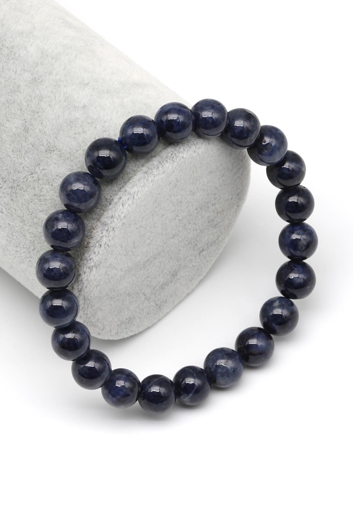 Safir Doğal Taş Bileklik 8 mm Küre Kesim