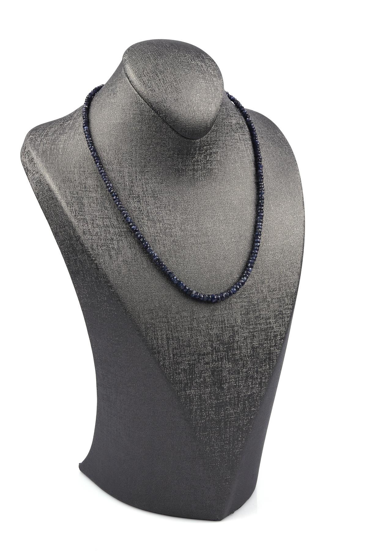 Safir Doğal Taş Rondel Kesim Kolye