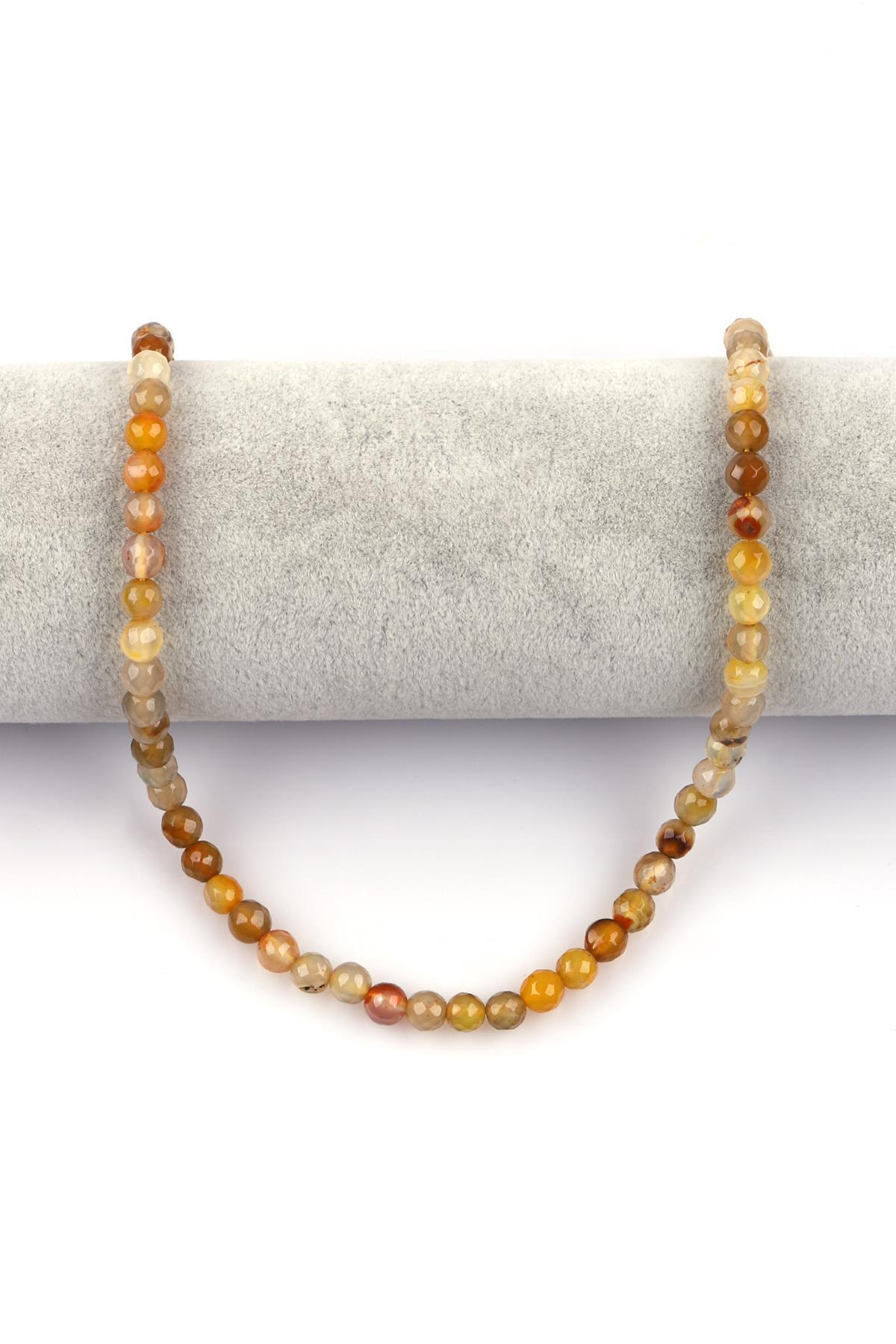 Sarı Akik Doğal Taş Dizi 6 mm Fasetli Küre Kesim