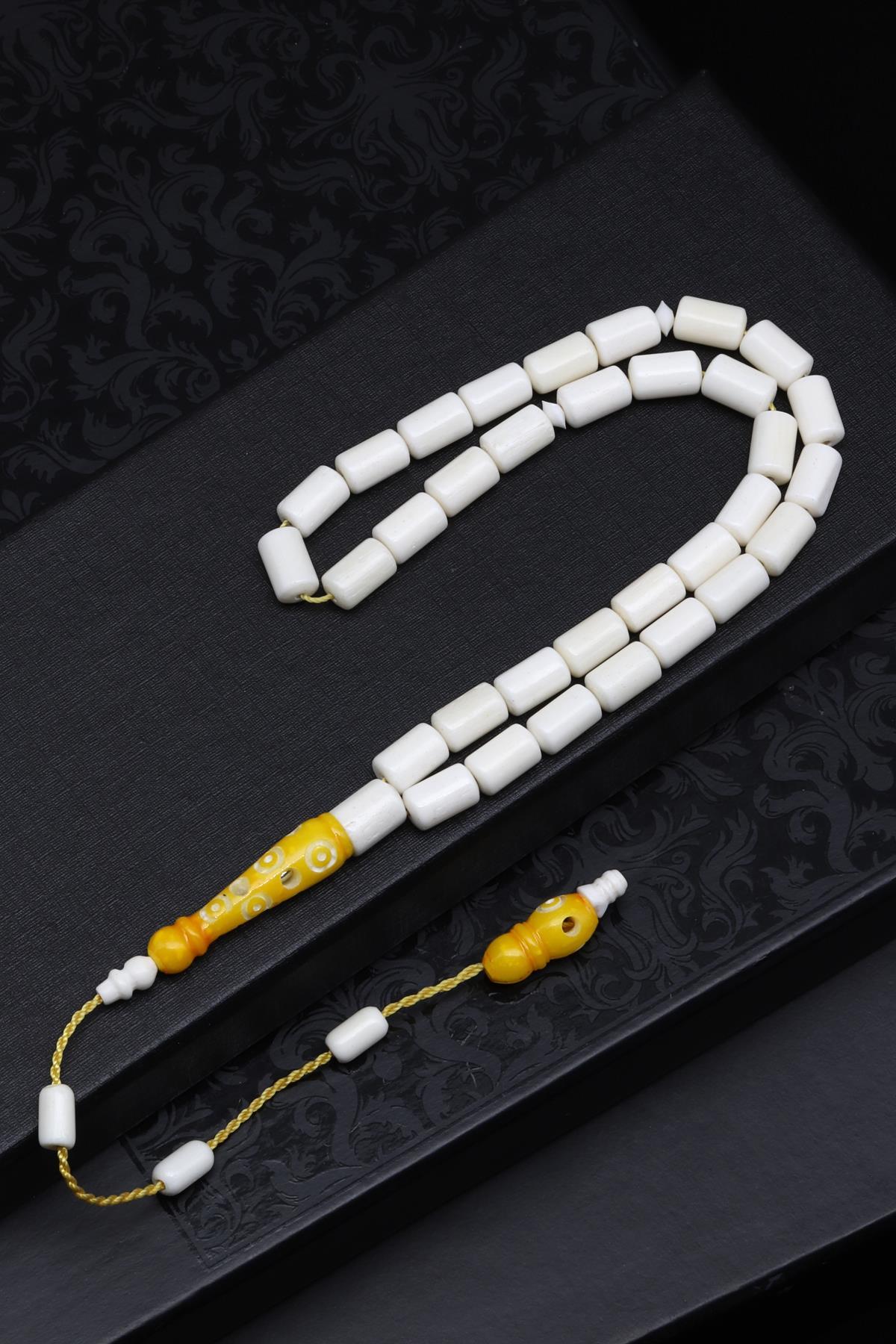 Sarı İmameli Kemik Tesbih 6 x 9 mm Silindir Kesim